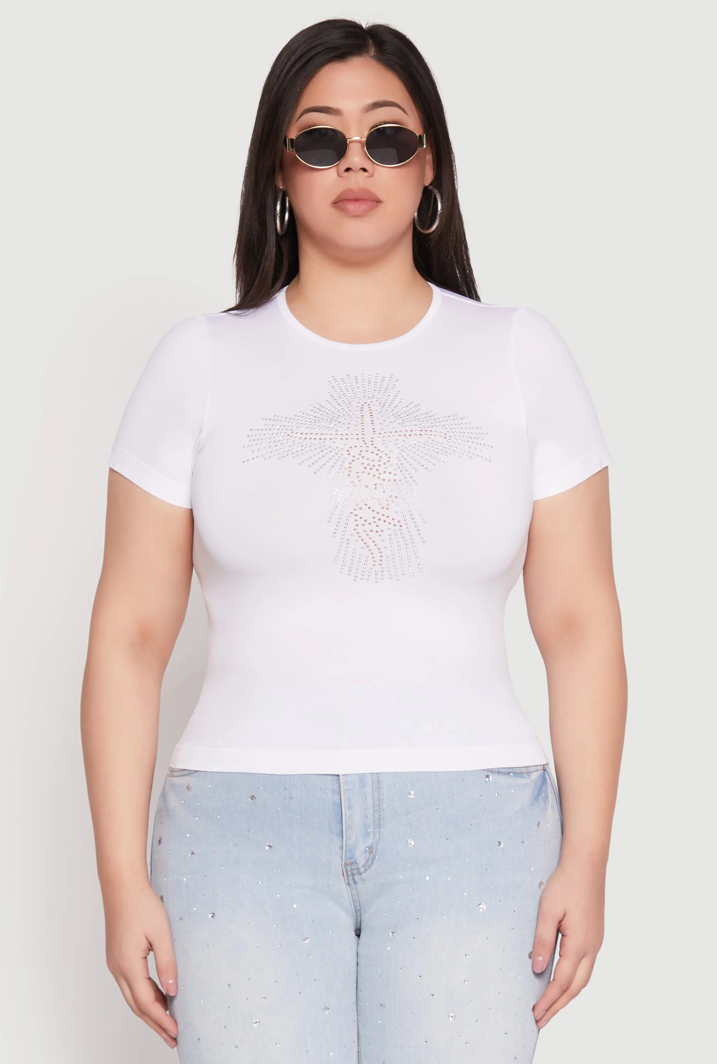 Plus Size Faith Cross Rhinestone Short Sleeve Top sold by Rainbow product image thumbnail 2
