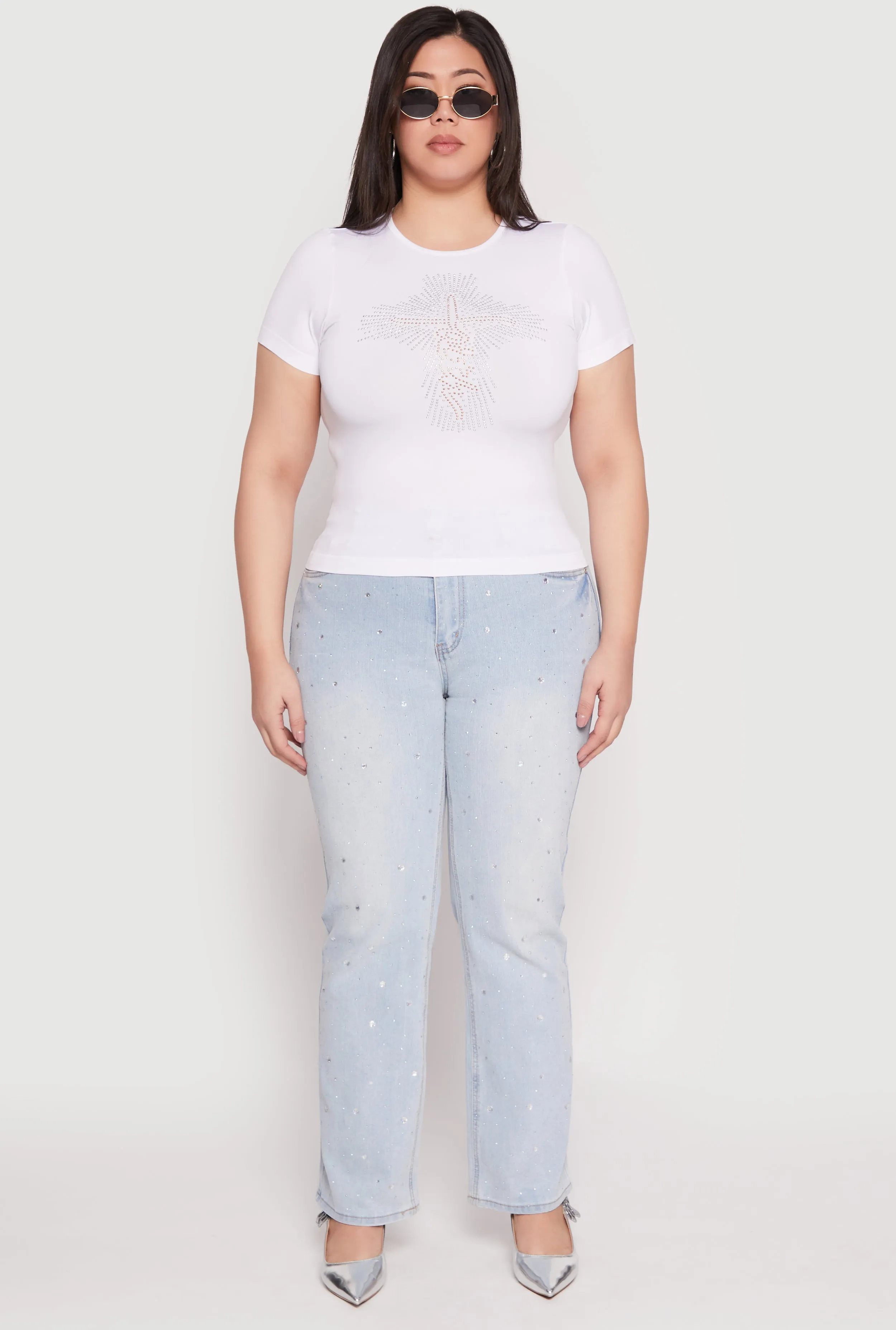 Plus Size Faith Cross Rhinestone Short Sleeve Top sold by Rainbow