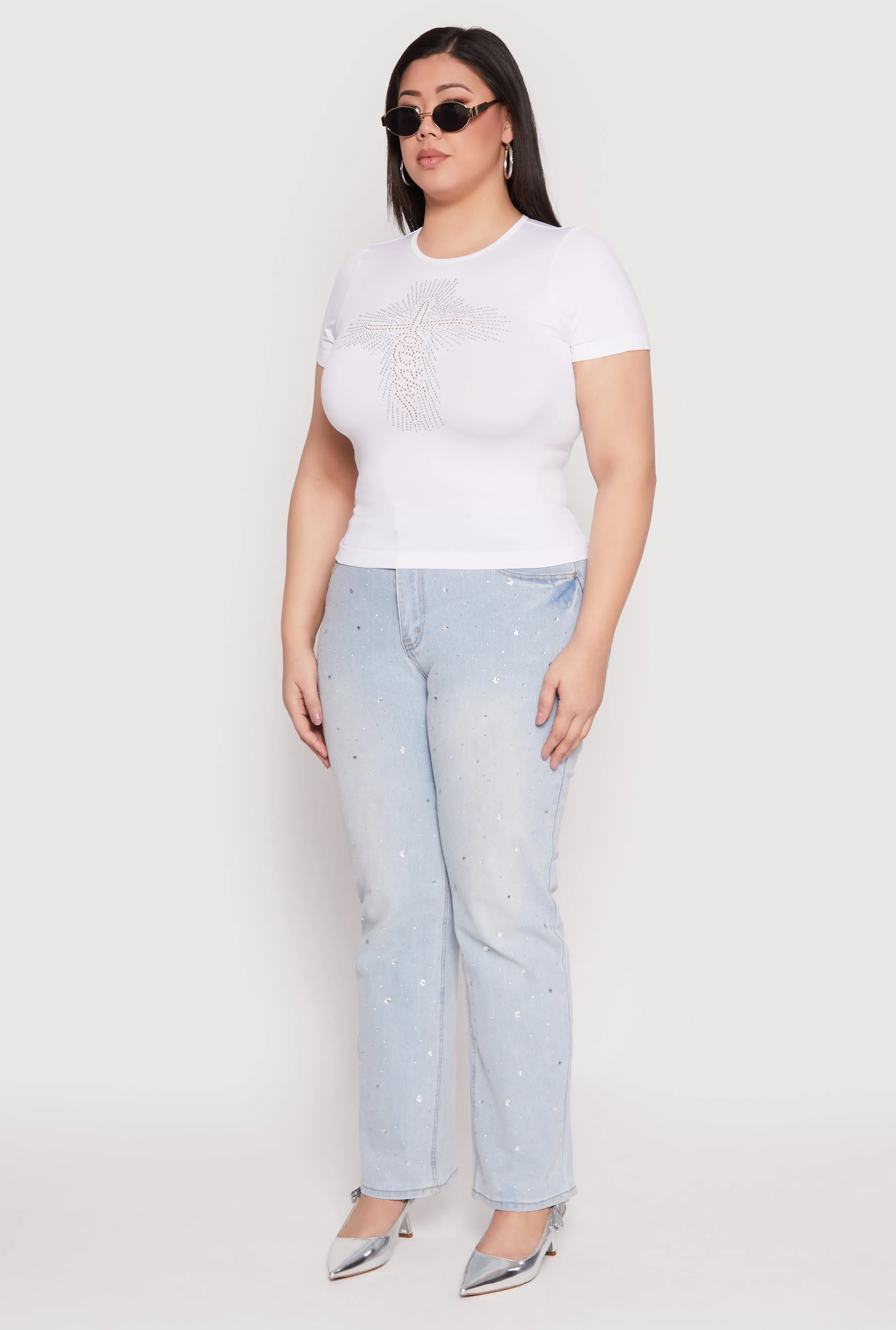 Plus Size Faith Cross Rhinestone Short Sleeve Top sold by Rainbow product image thumbnail 5