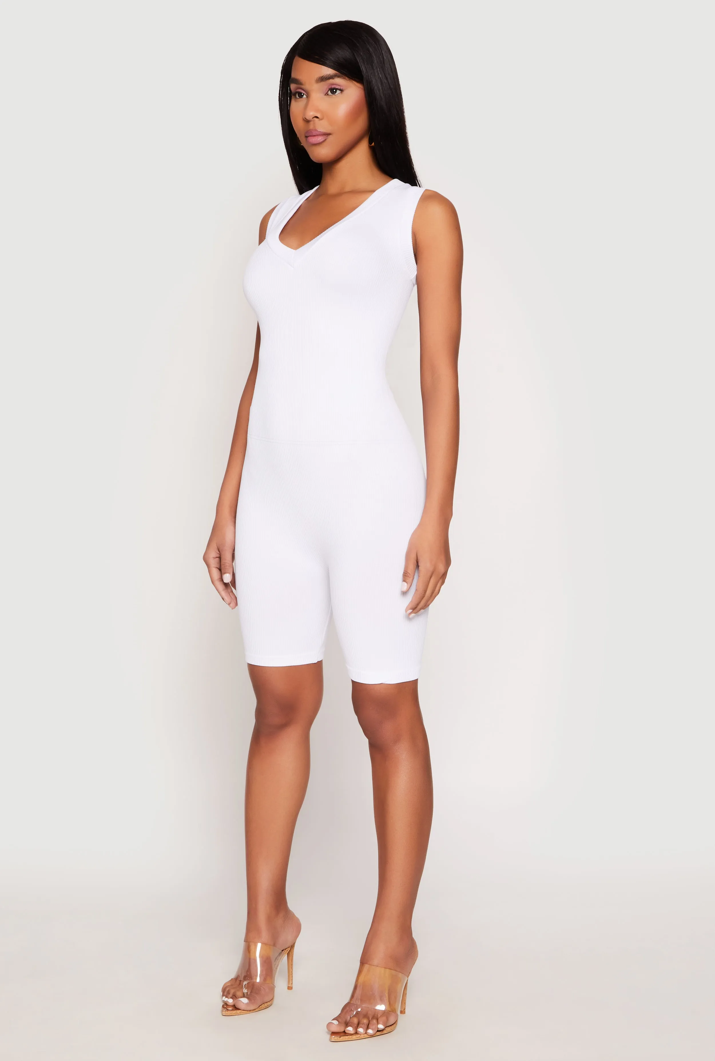 Ribbed Knit Sleeveless V Neck Romper sold by Rainbow product image thumbnail 3