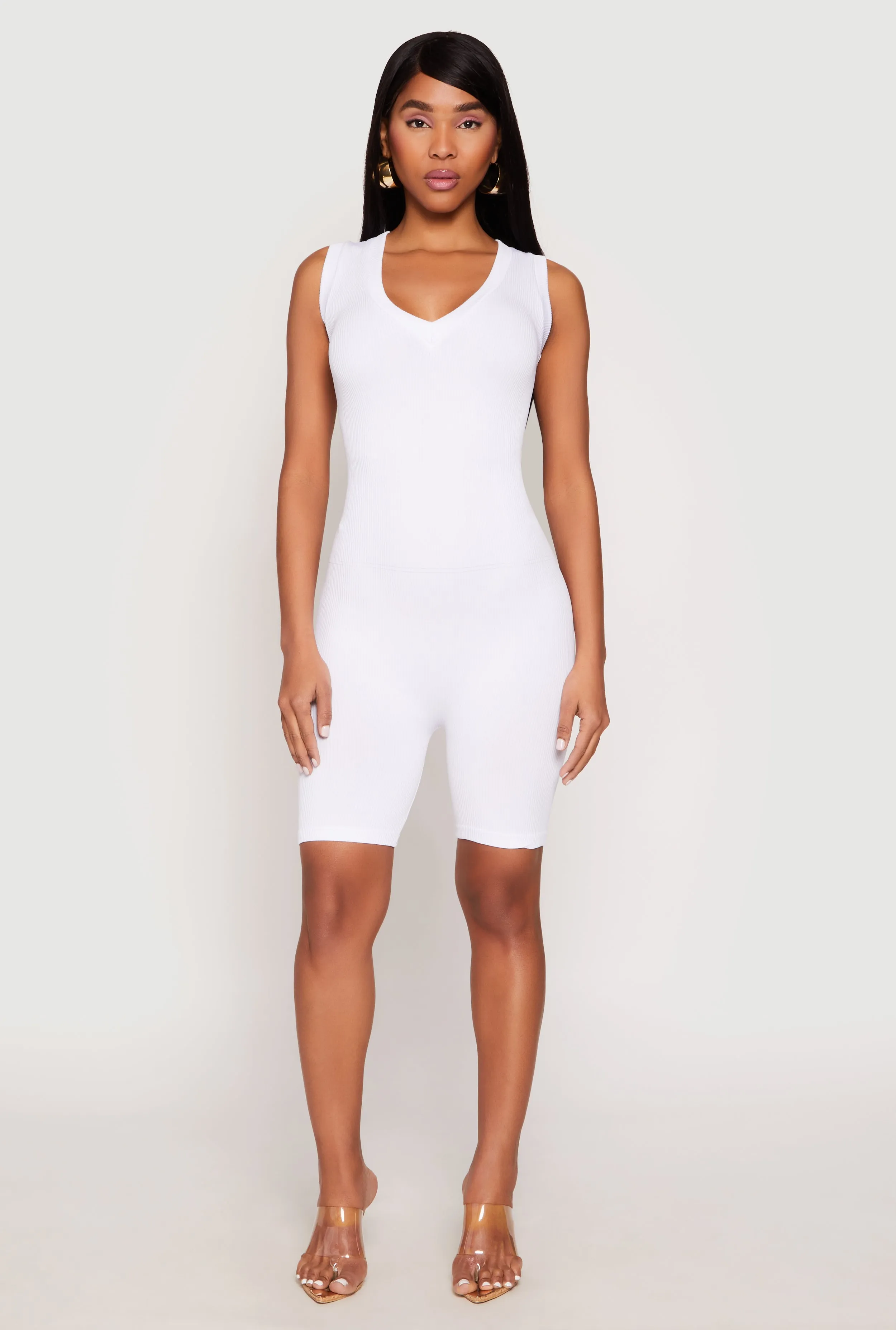 Ribbed Knit Sleeveless V Neck Romper sold by Rainbow product image thumbnail 2