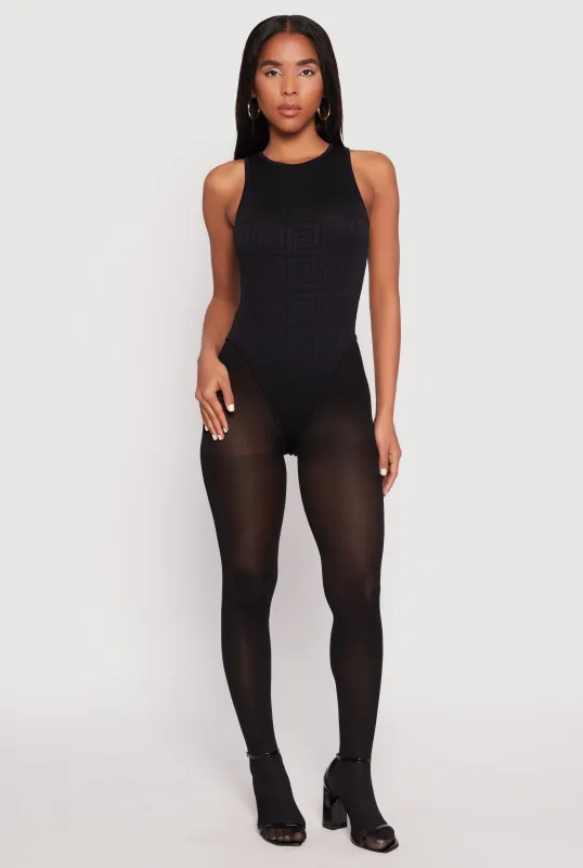 Seamless Ribbed Knit Greek Key Bodysuit sold by Rainbow