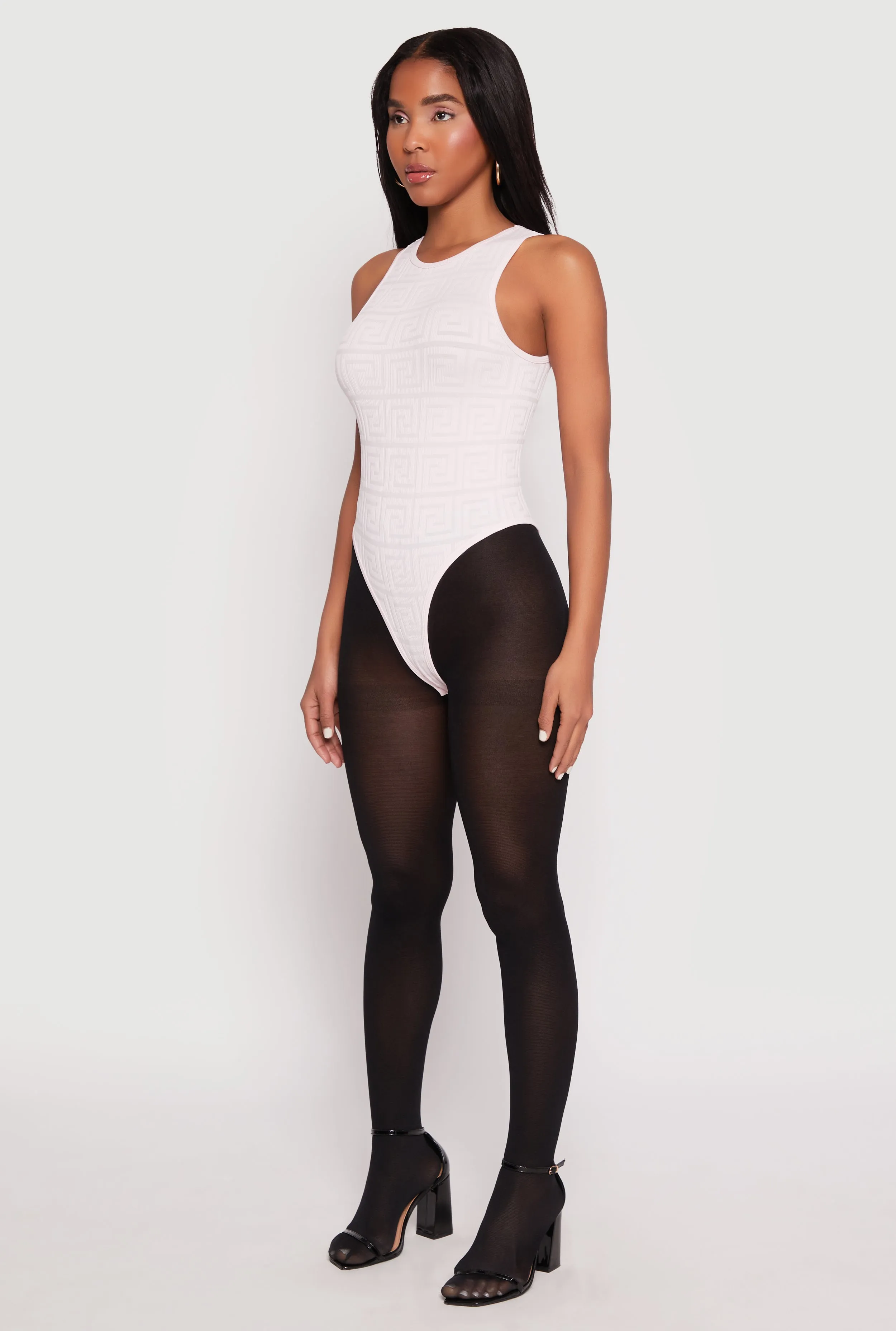 Seamless Ribbed Knit Greek Key Bodysuit sold by Rainbow product image thumbnail 3