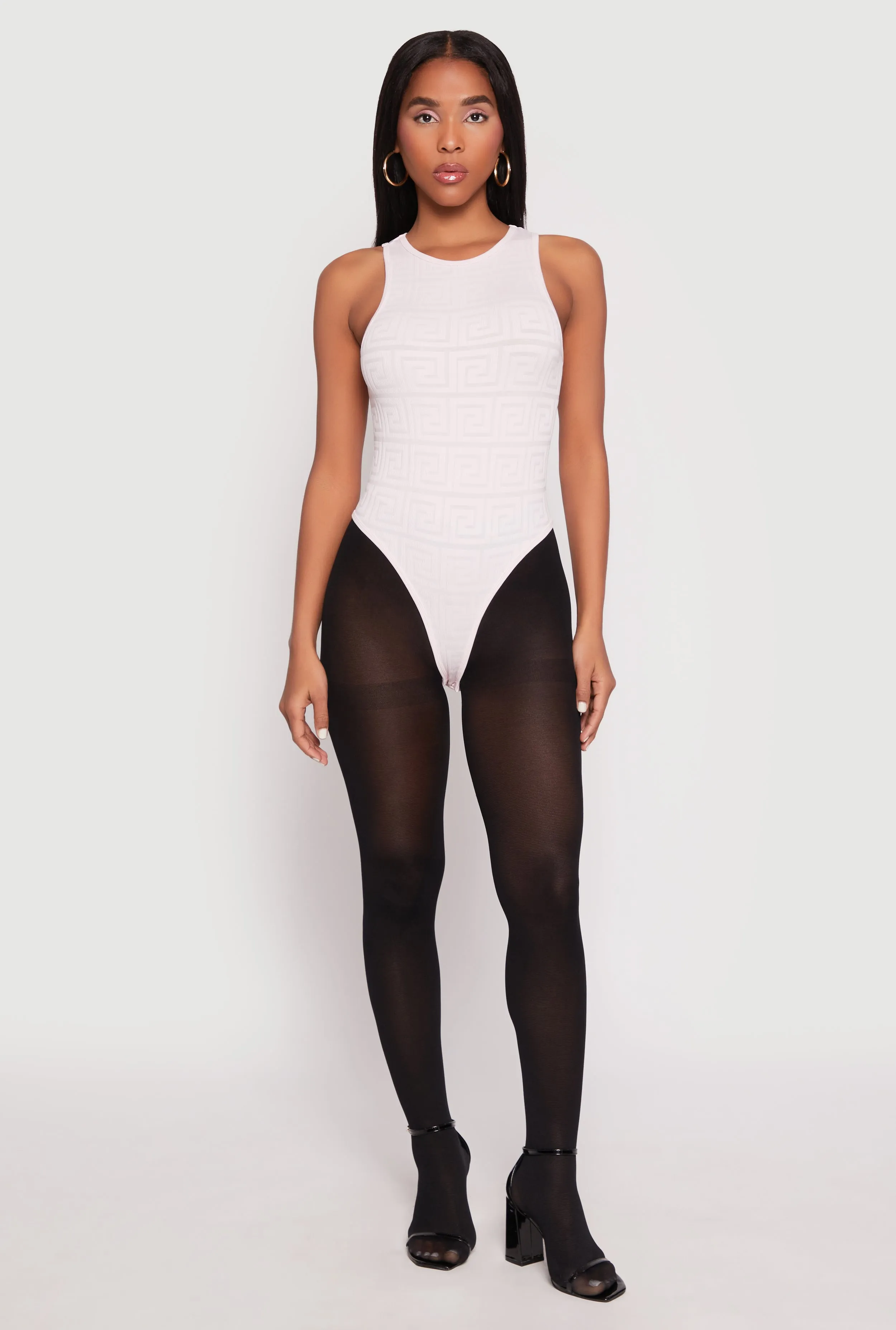 Seamless Ribbed Knit Greek Key Bodysuit sold by Rainbow