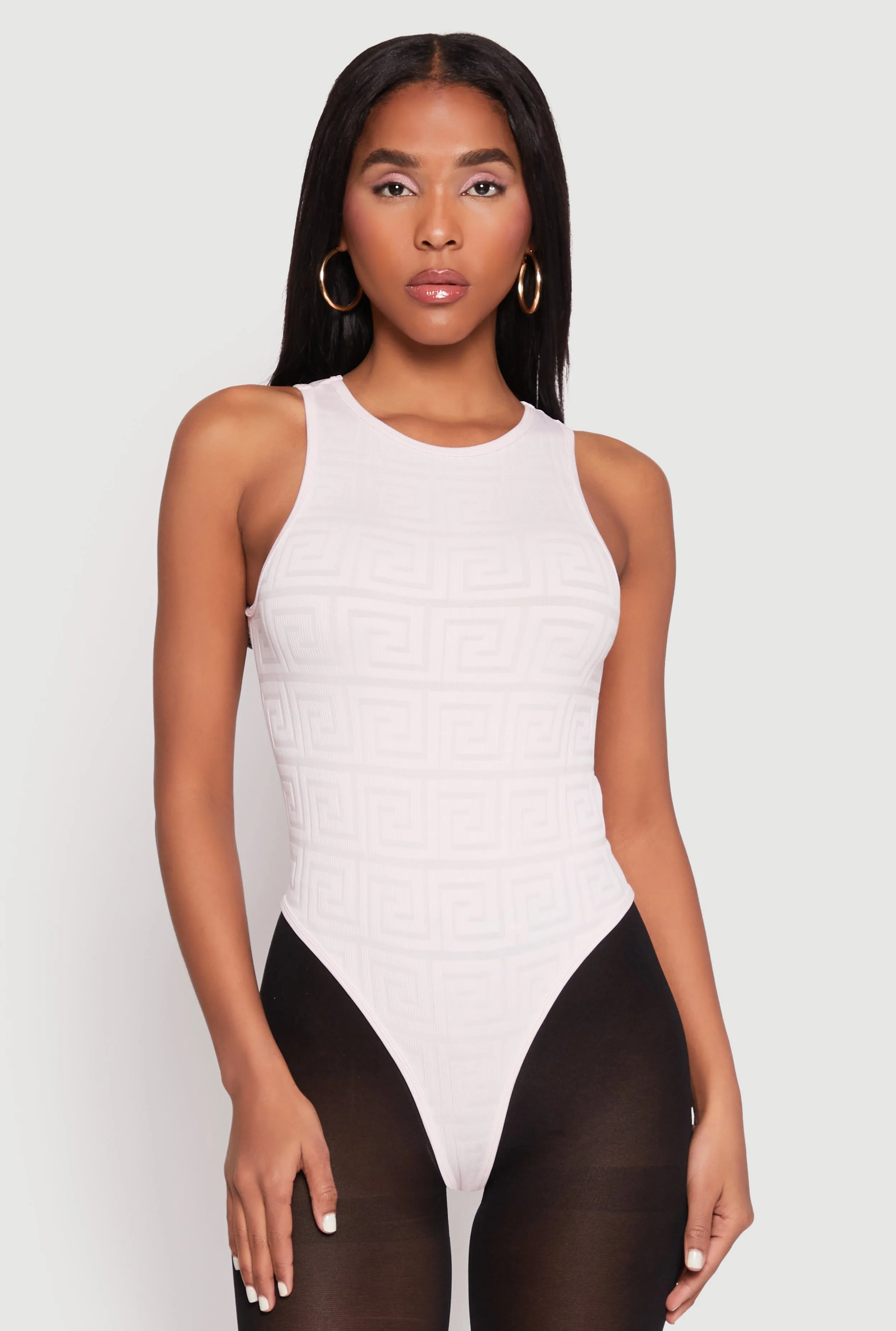 Seamless Ribbed Knit Greek Key Bodysuit sold by Rainbow product image thumbnail 2