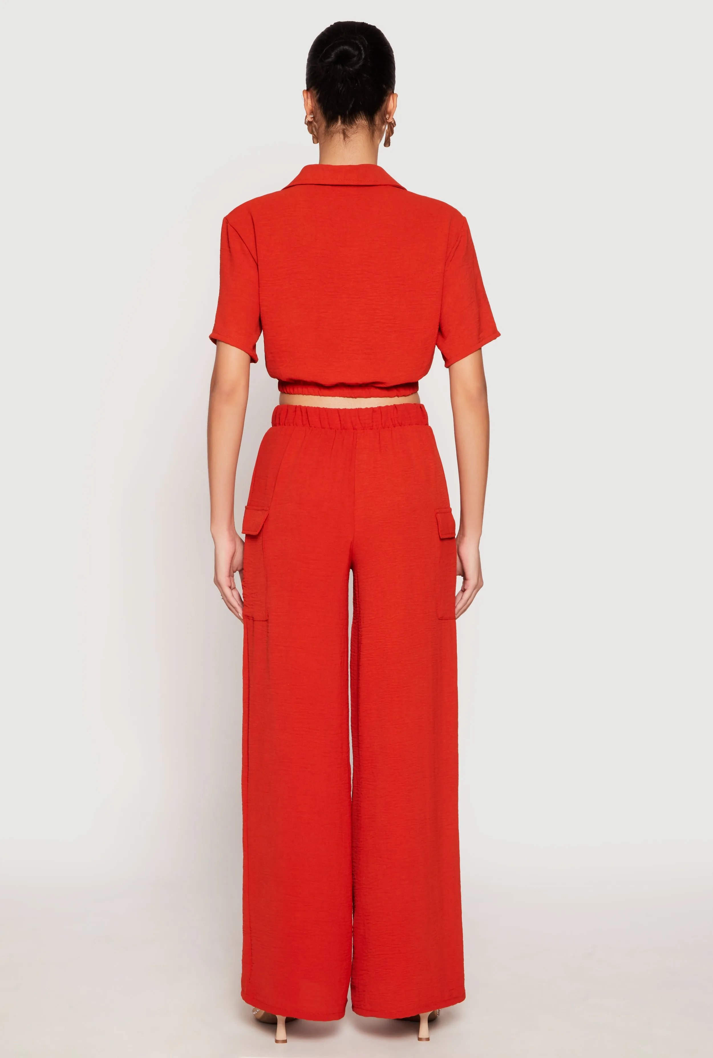 Crepe Knit Button Front Cropped Shirt and Wide Leg Pants sold by Rainbow product image thumbnail 3