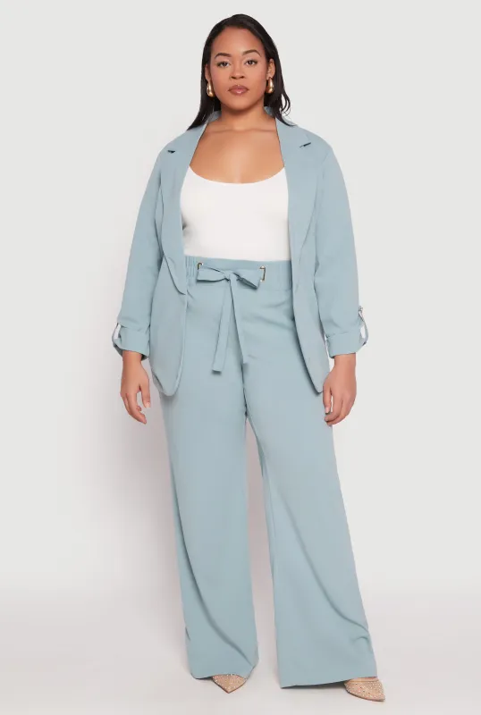 Plus Size Crepe Knit Belted Front Dress Pants sold by Rainbow