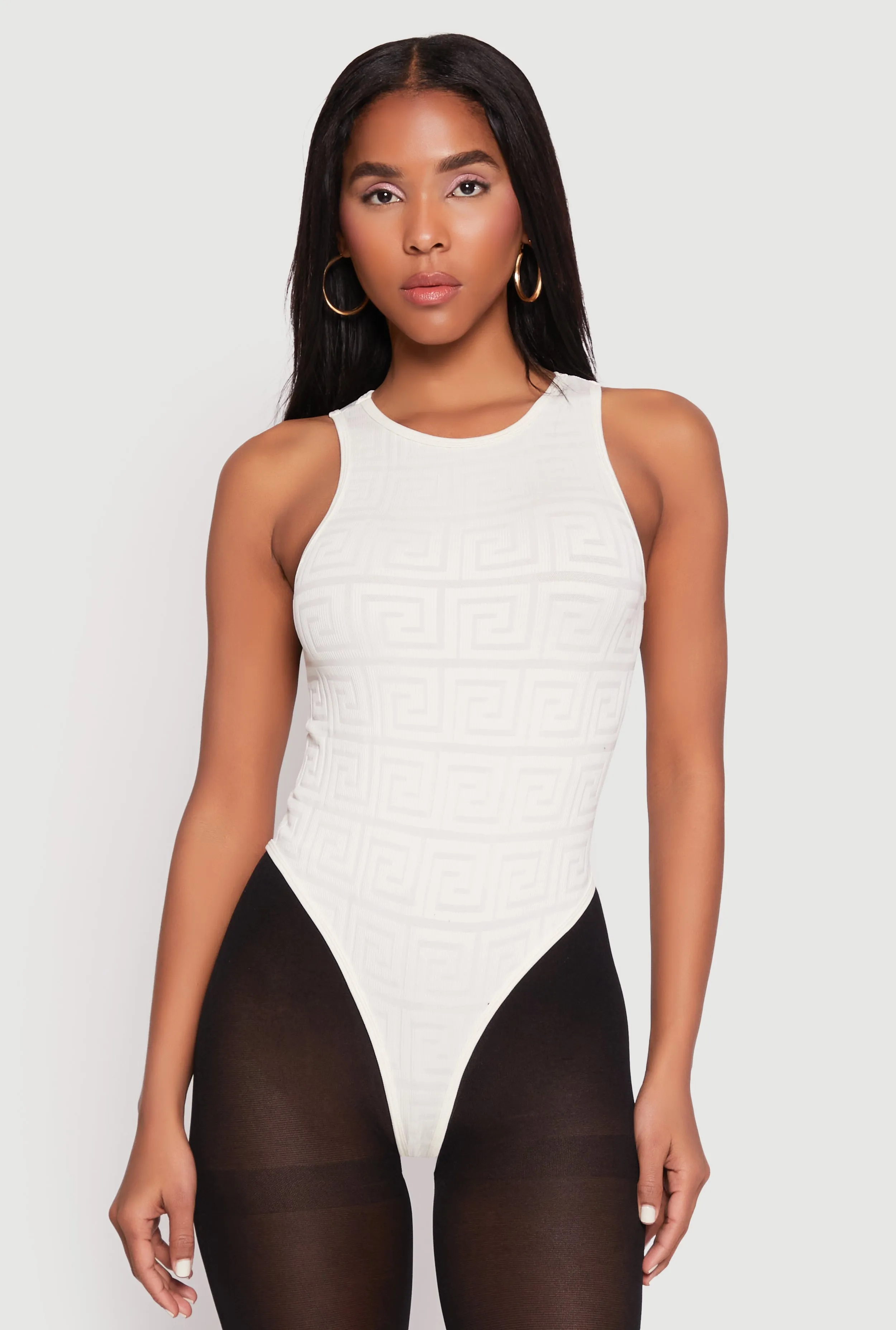 Seamless Ribbed Knit Greek Key Bodysuit sold by Rainbow product image thumbnail 2