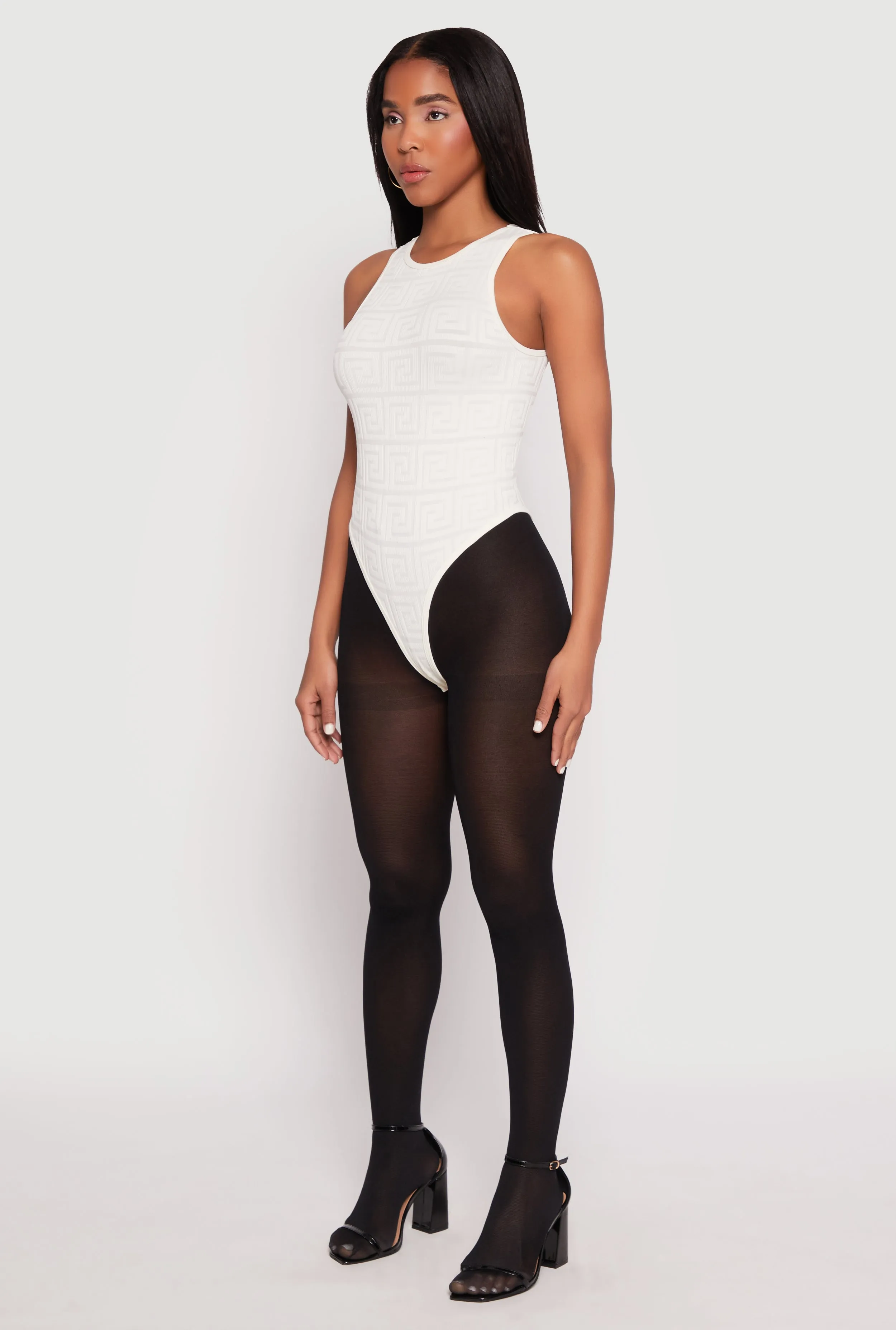 Seamless Ribbed Knit Greek Key Bodysuit sold by Rainbow product image thumbnail 3