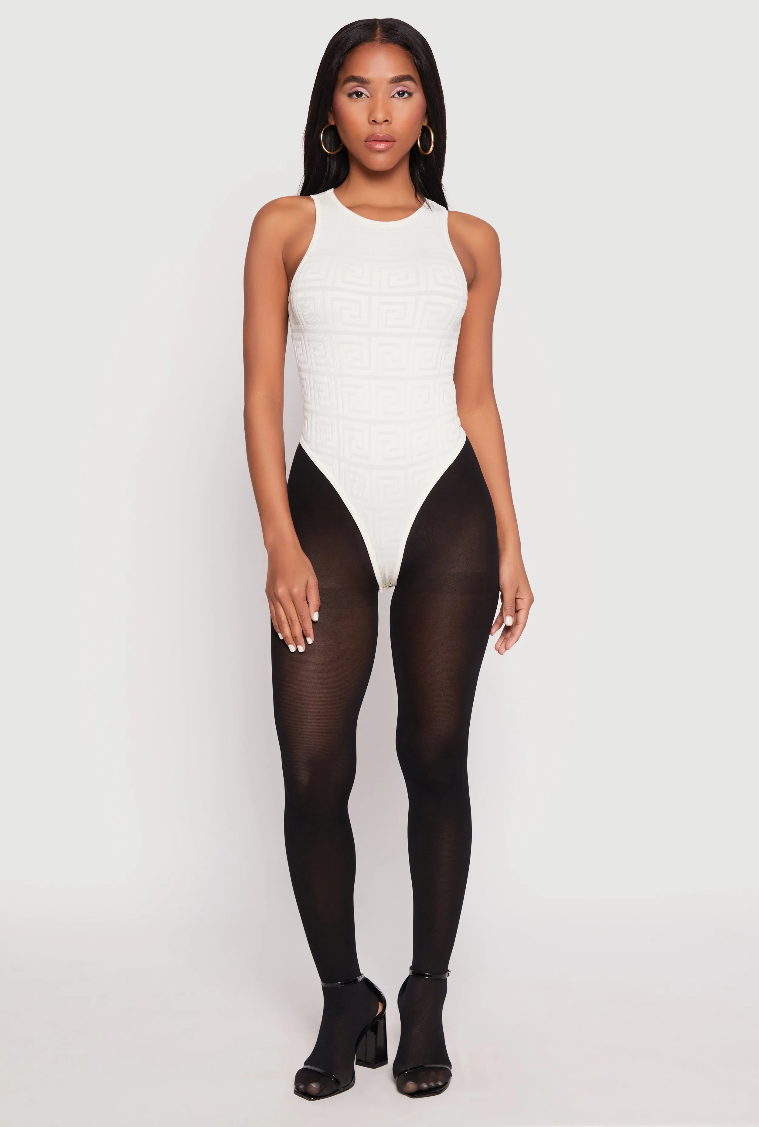 Seamless Ribbed Knit Greek Key Bodysuit sold by Rainbow