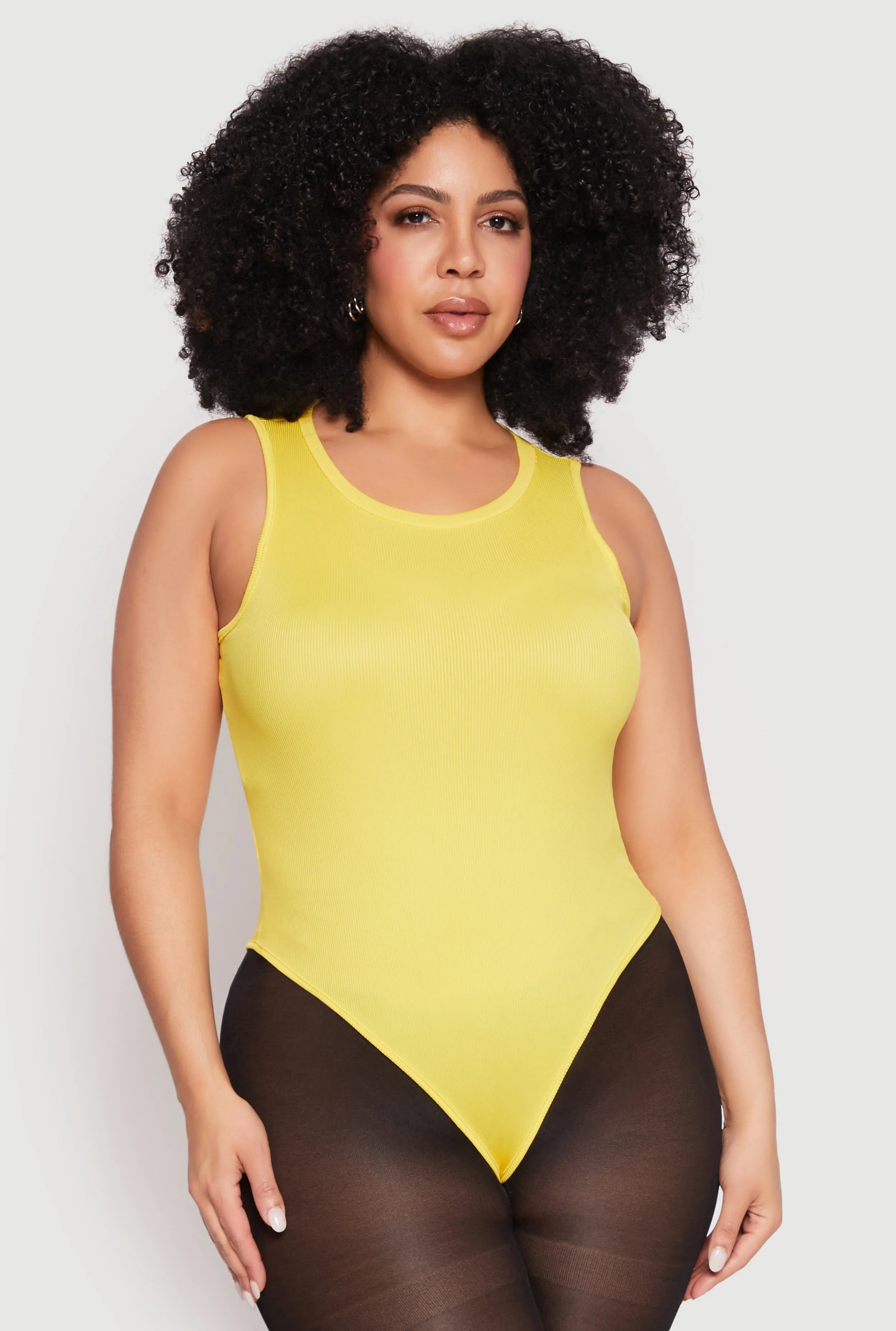 Plus Size Daisy Ribbed Knit Tank Thong Bodysuit sold by Rainbow product image thumbnail 2