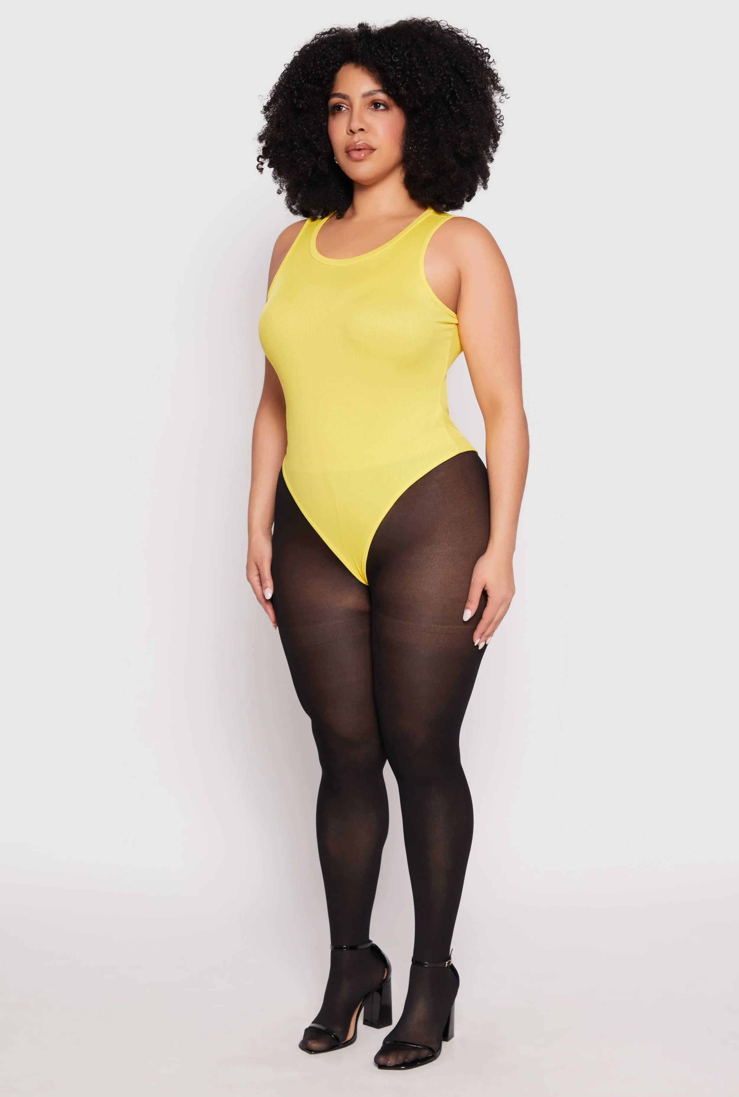 Plus Size Daisy Ribbed Knit Tank Thong Bodysuit sold by Rainbow product image thumbnail 3