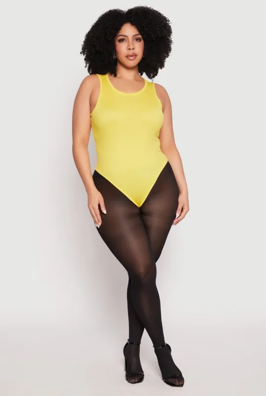 Plus Size Daisy Ribbed Knit Tank Thong Bodysuit sold by Rainbow