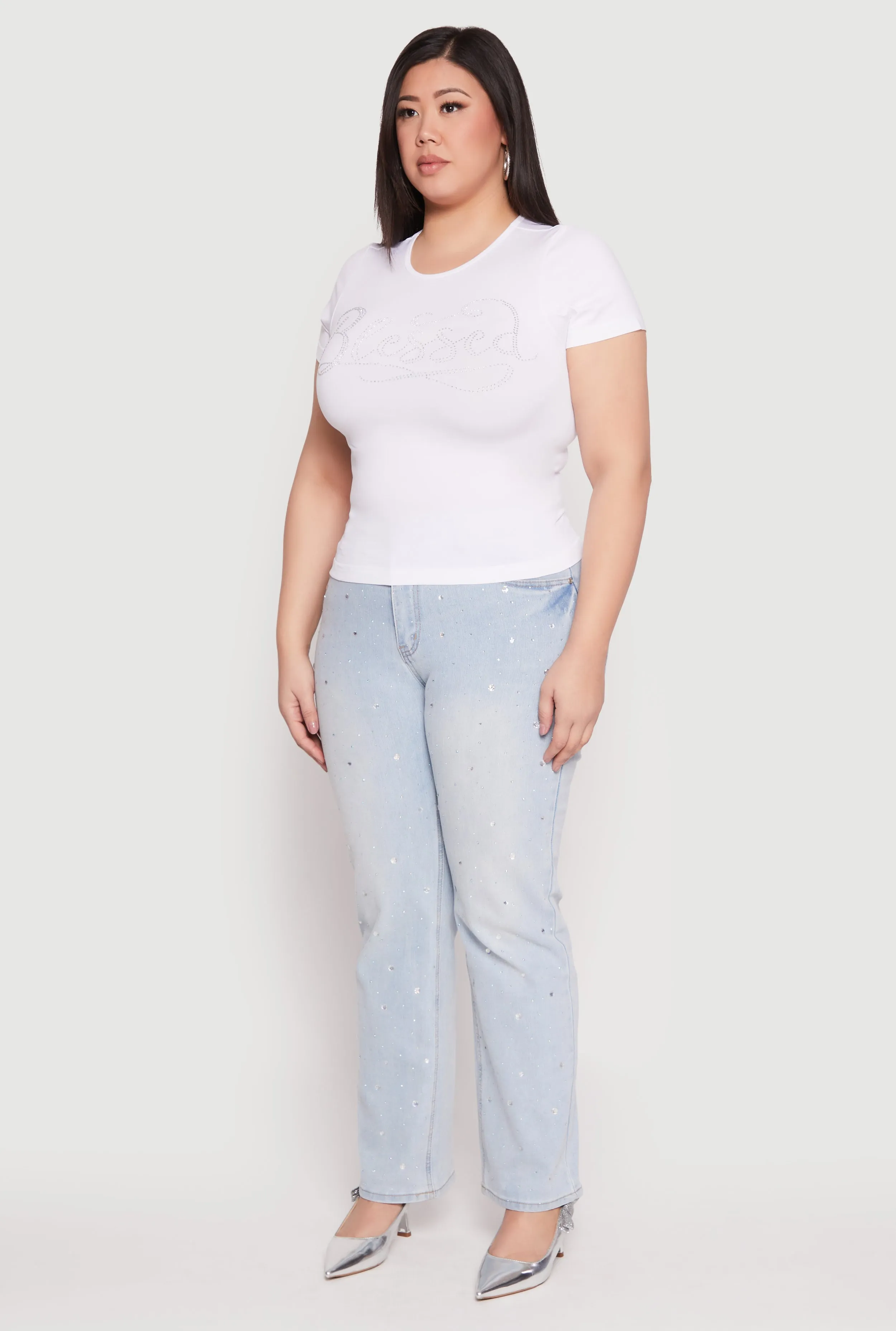 Plus Size Rhinestone Blessed Short Sleeve Top sold by Rainbow product image thumbnail 5