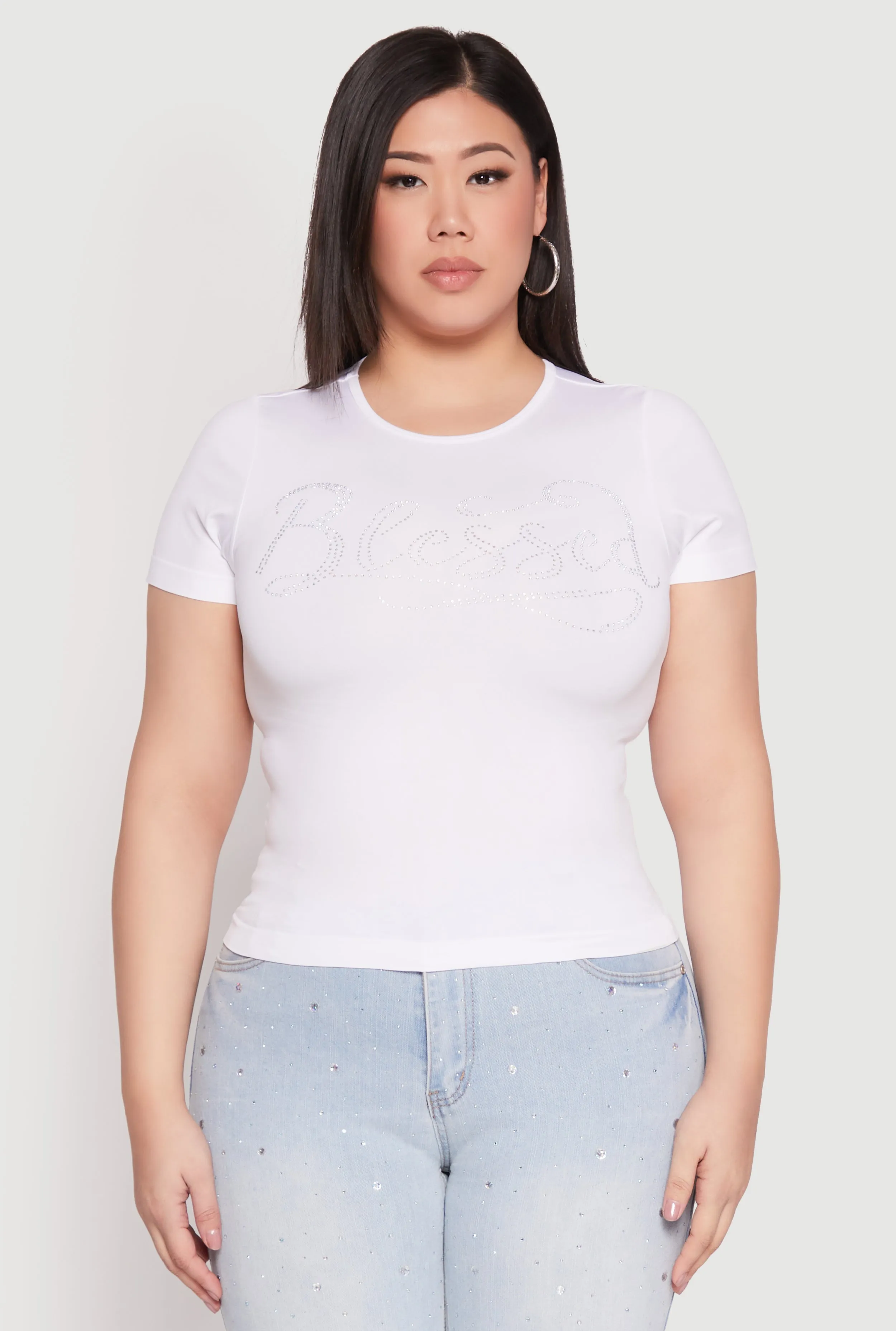 Plus Size Rhinestone Blessed Short Sleeve Top sold by Rainbow product image thumbnail 2