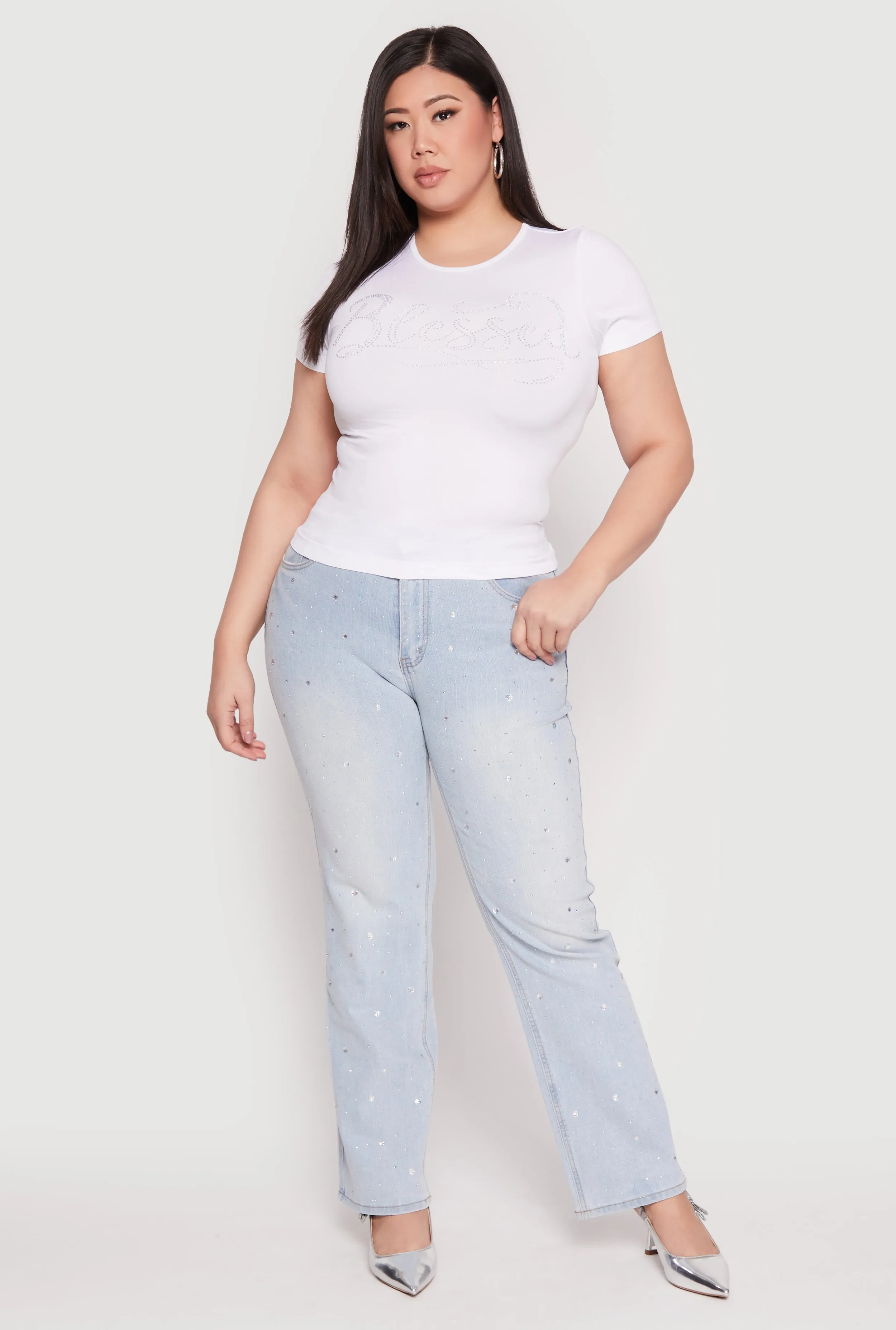 Plus Size Rhinestone Blessed Short Sleeve Top sold by Rainbow product image thumbnail 3