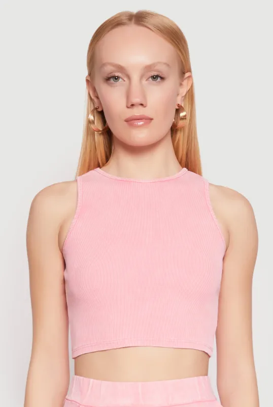 Mineral Wash Ribbed Knit Crop Top sold by Rainbow
