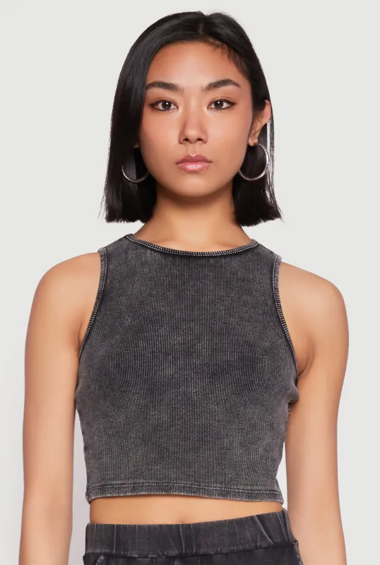 Mineral Wash Ribbed Knit Crop Top sold by Rainbow