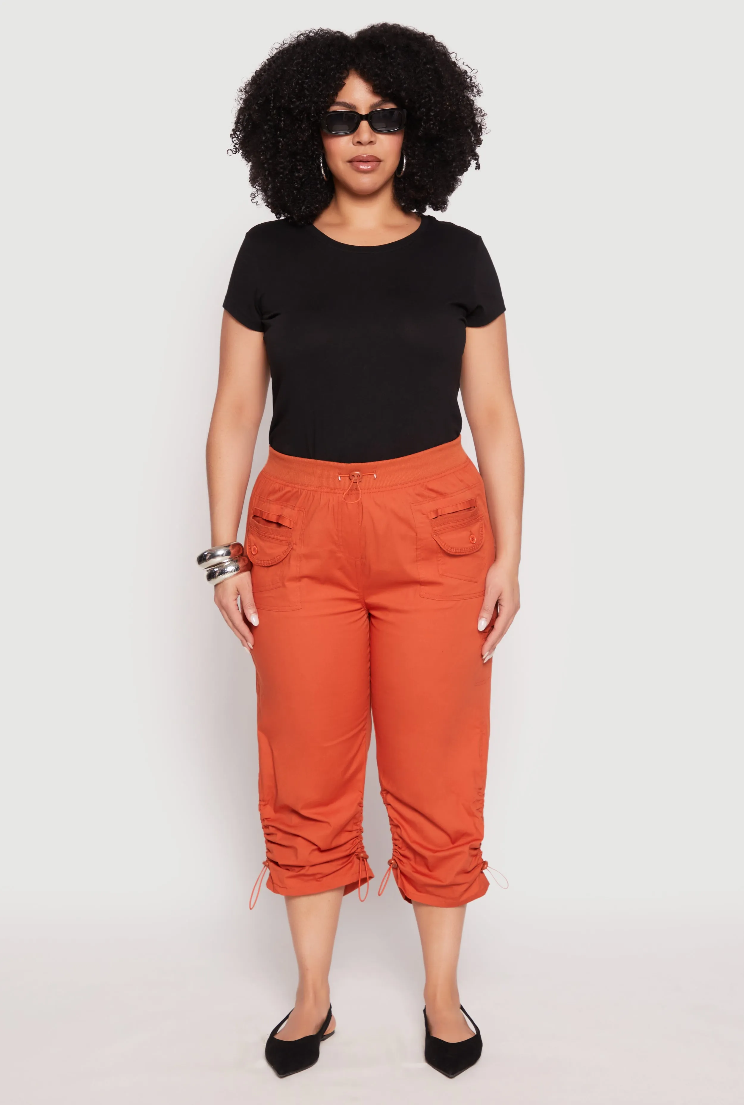 Plus Size Poplin Toggle Drawstring Capri Pants sold by Rainbow