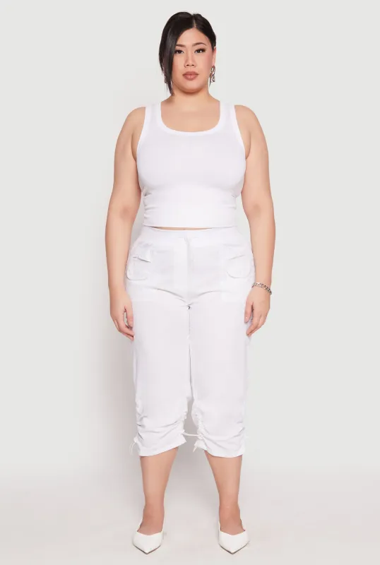 Plus Size Poplin Toggle Drawstring Capri Pants sold by Rainbow