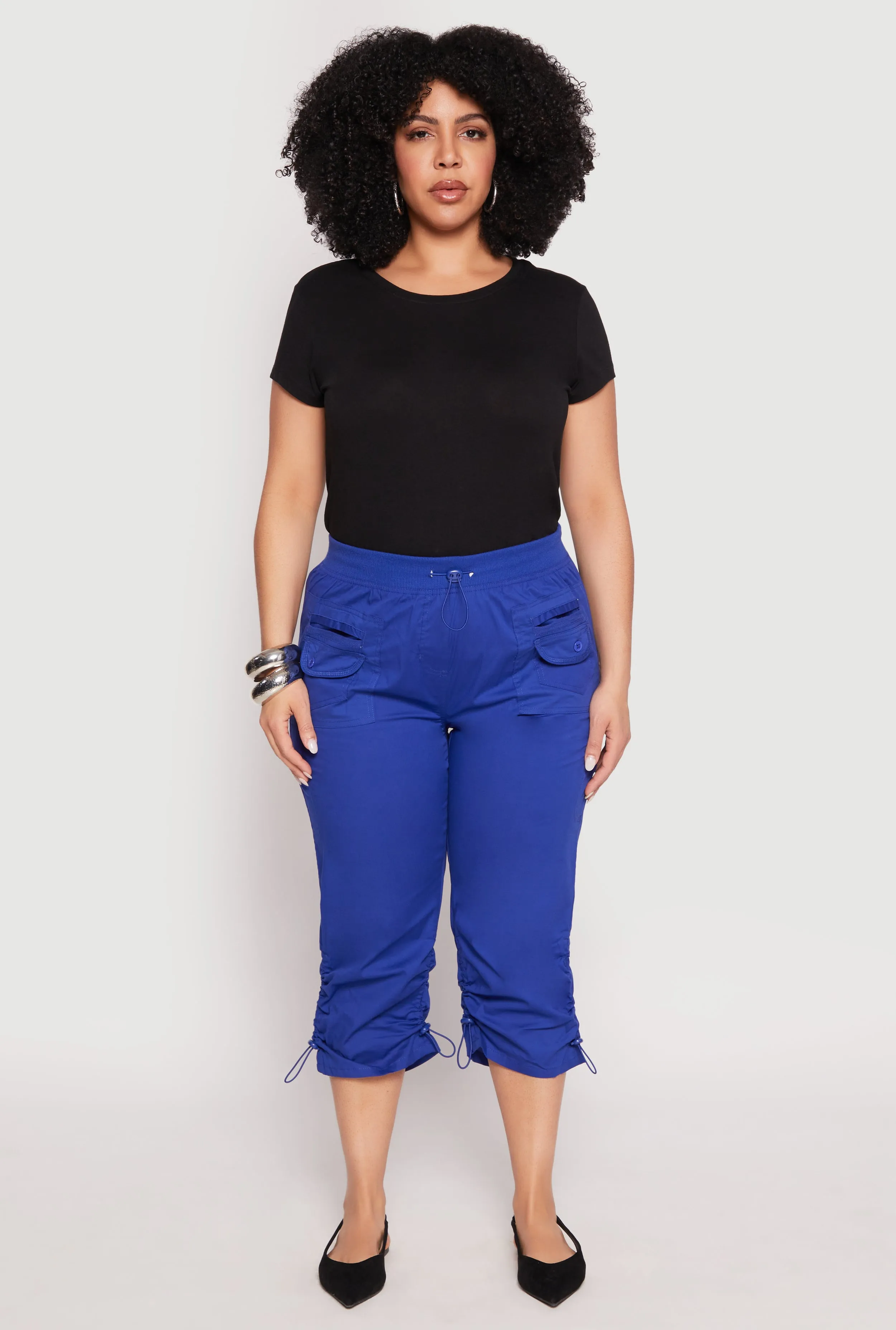 Plus Size Poplin Toggle Drawstring Capri Pants sold by Rainbow