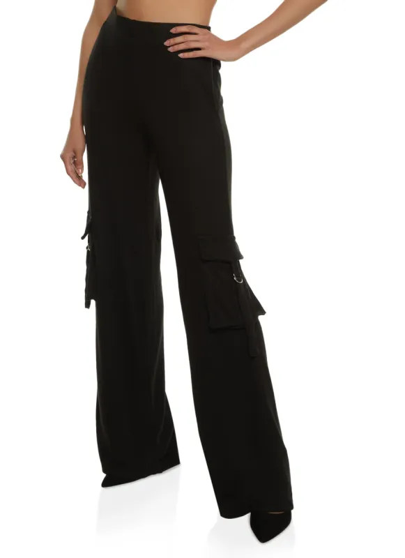 Brushed Knit Wide Leg Cargo Pocket Pants sold by Rainbow