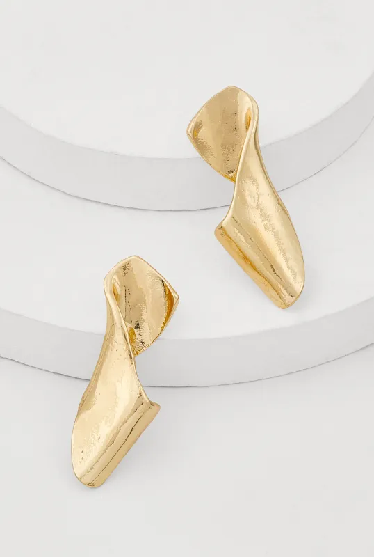 Curved Metallic Drop Earrings sold by Rainbow