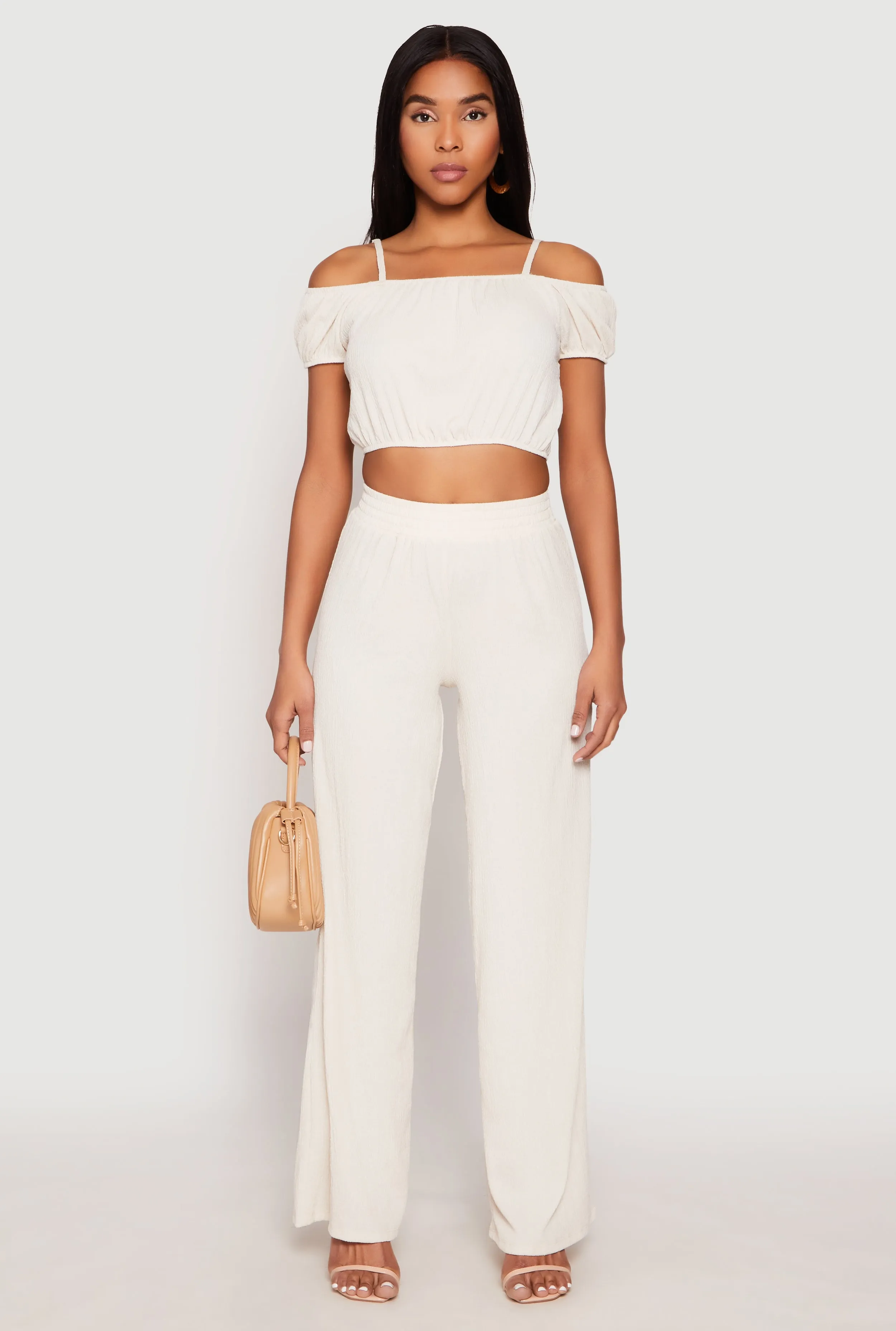 Almost Famous Textured Knit Cold Shoulder Crop Top sold by Rainbow product image thumbnail 2