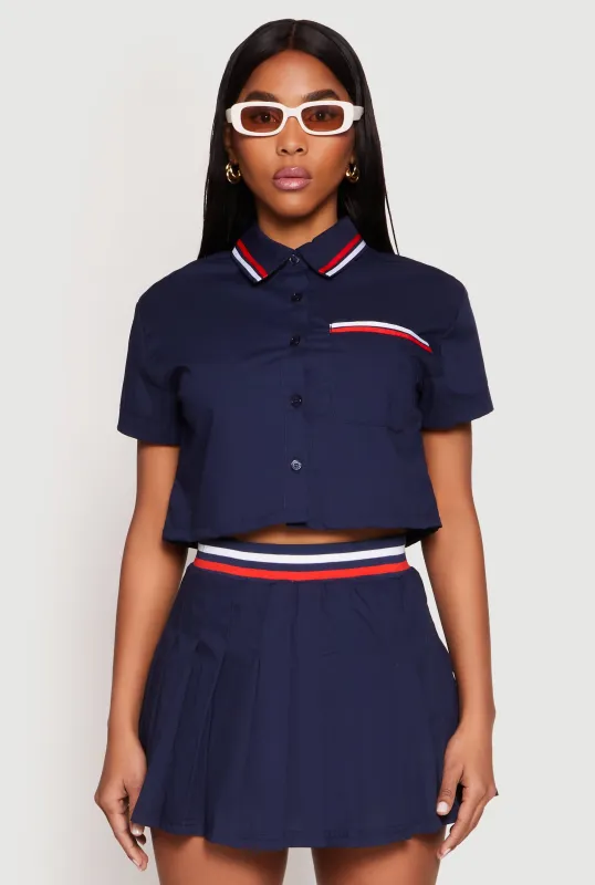 Poplin Varsity Stripe Cropped Shirt sold by Rainbow