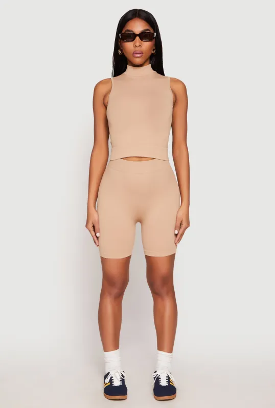 Seamless Rib Knit Mock Neck Tank Top and Biker Shorts sold by Rainbow