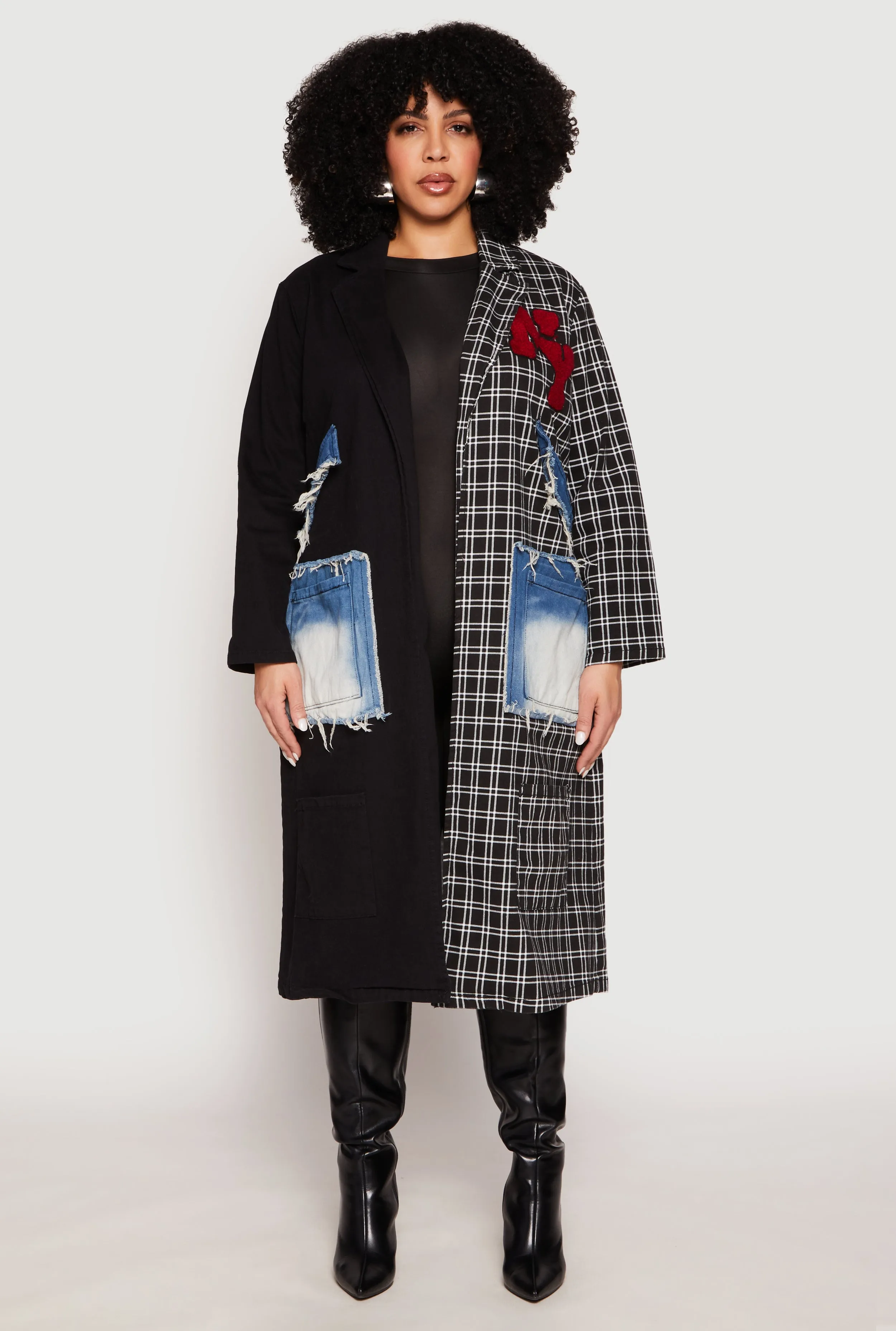 Plus Size Spoon Jeans NY Color Block Plaid Duster sold by Rainbow