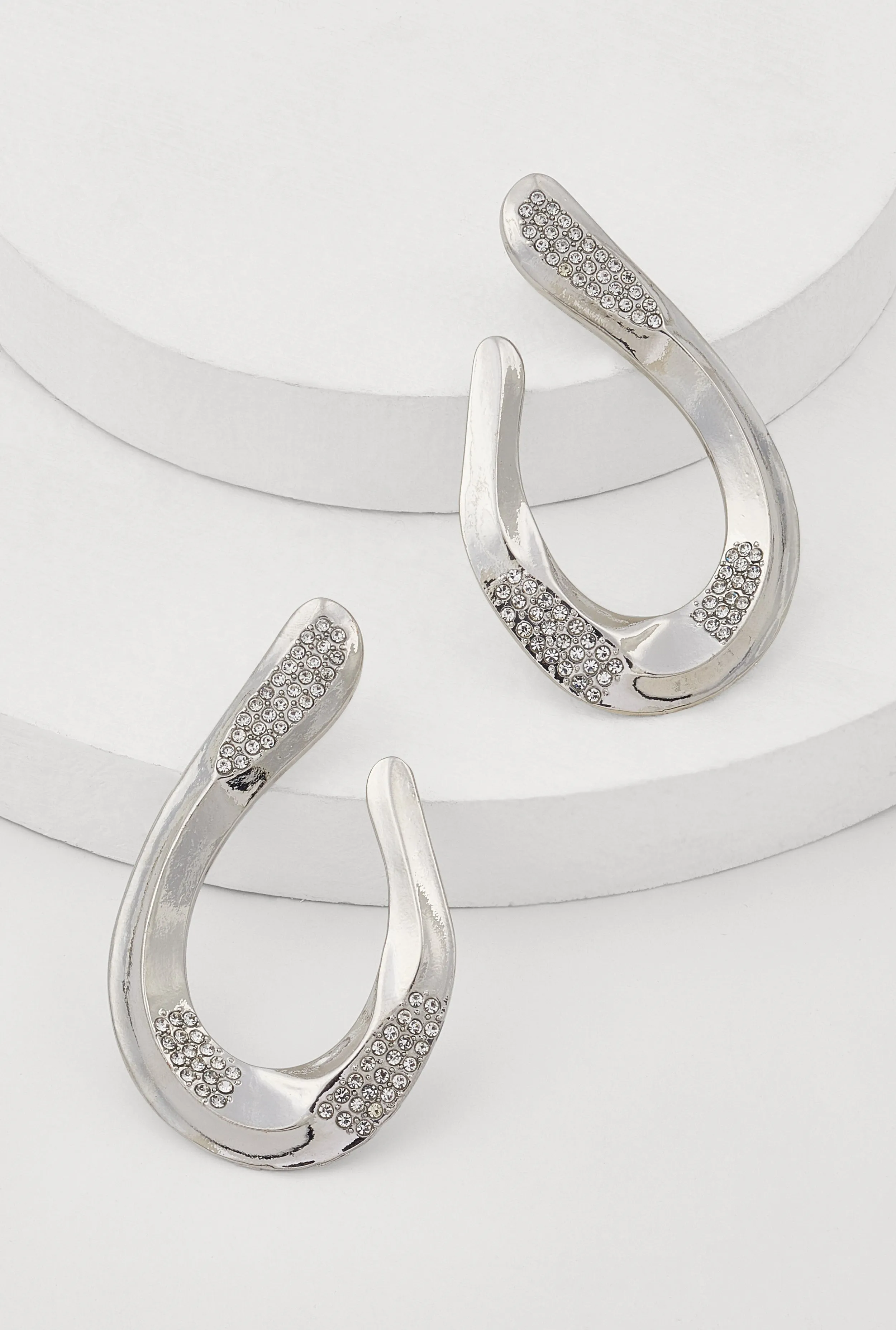 Abstract Rhinestone Studded Hoop Earrings sold by Rainbow