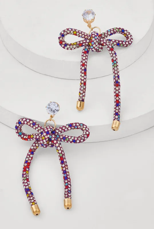 Cubic Zirconia Bow Drop Earrings sold by Rainbow