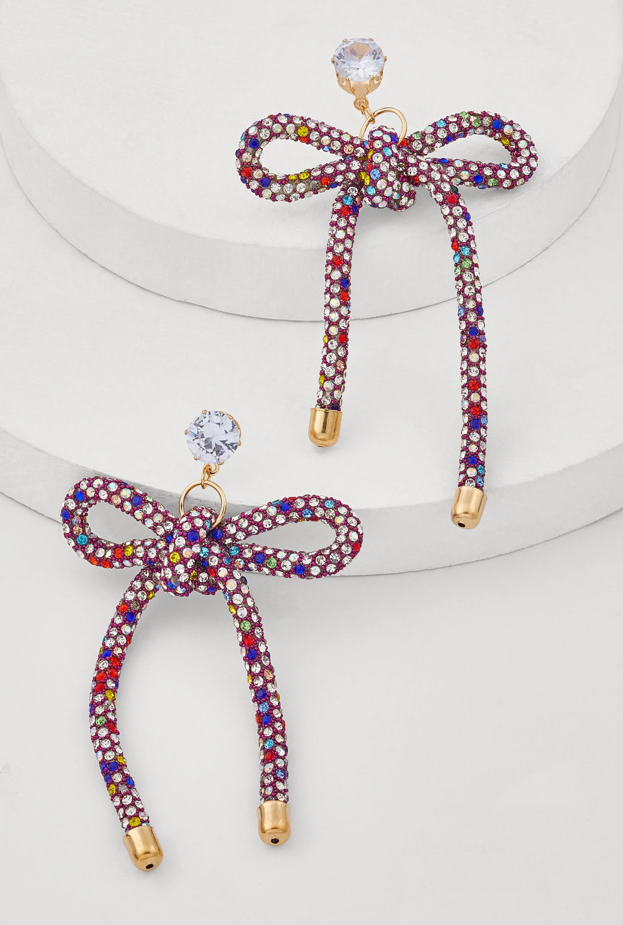 Cubic Zirconia Bow Drop Earrings sold by Rainbow