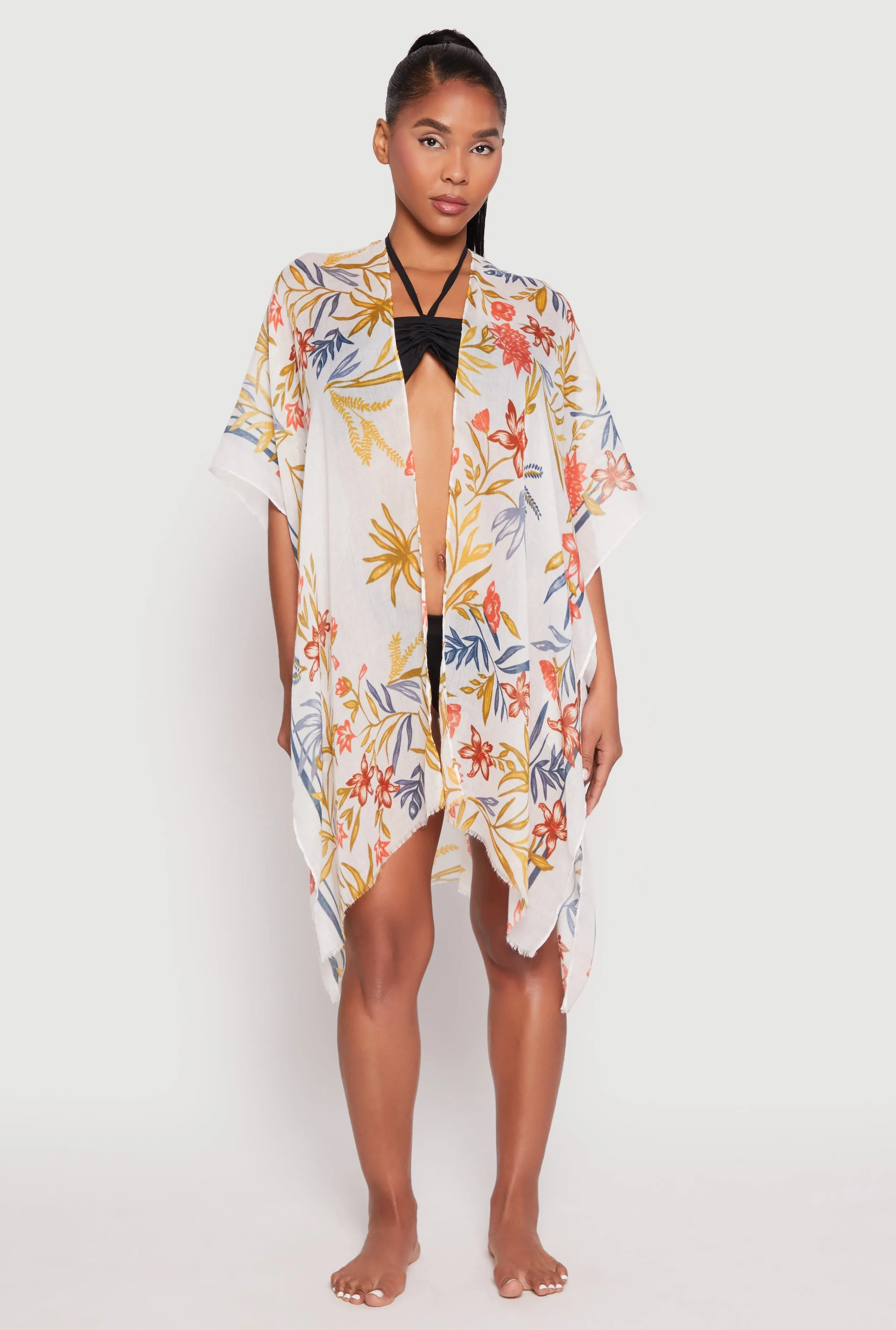 Floral Print Side Slit Cover Up Kimono sold by Rainbow product image thumbnail 2