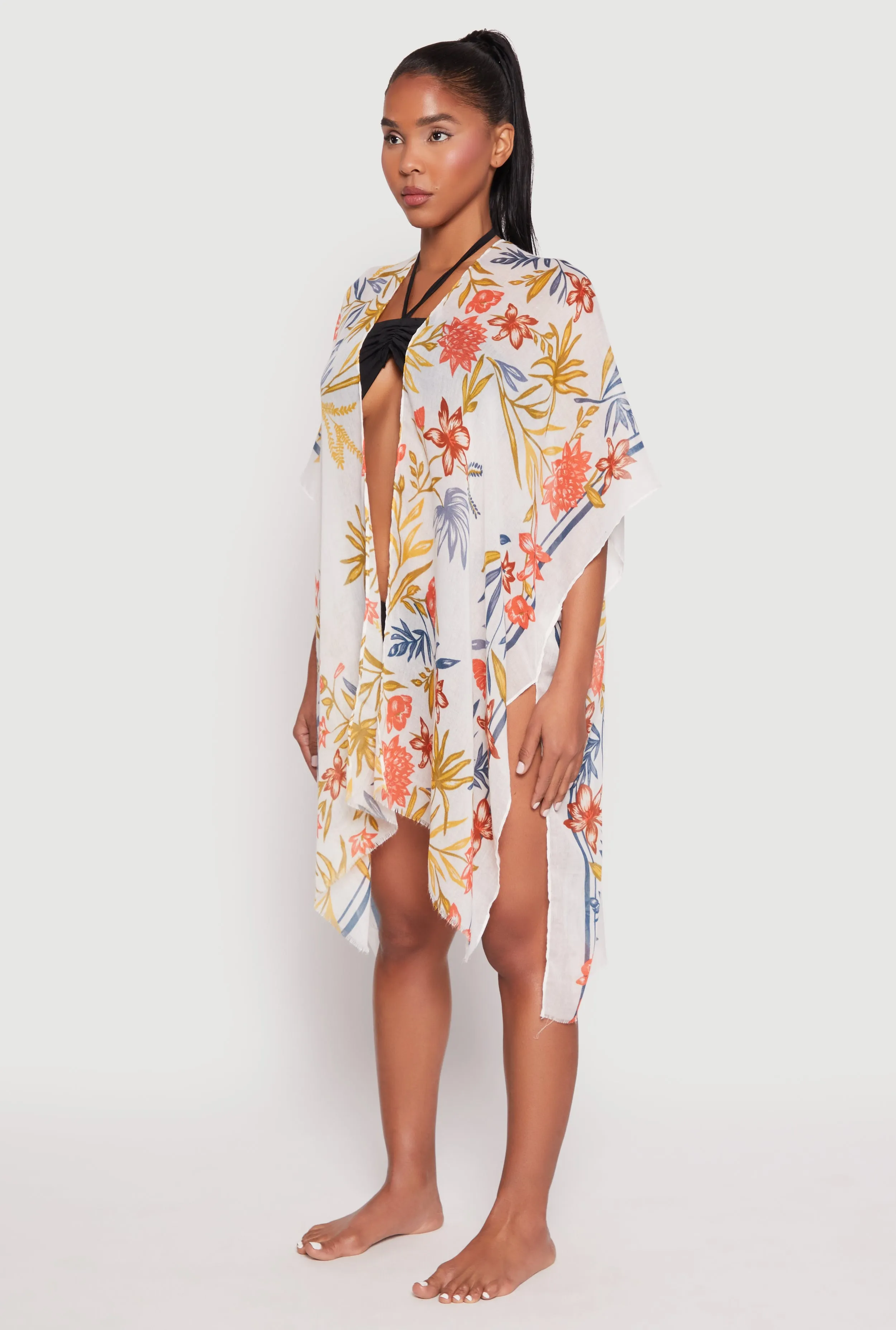 Floral Print Side Slit Cover Up Kimono sold by Rainbow product image thumbnail 3