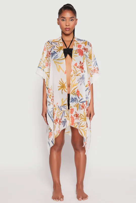 Floral Print Side Slit Cover Up Kimono sold by Rainbow
