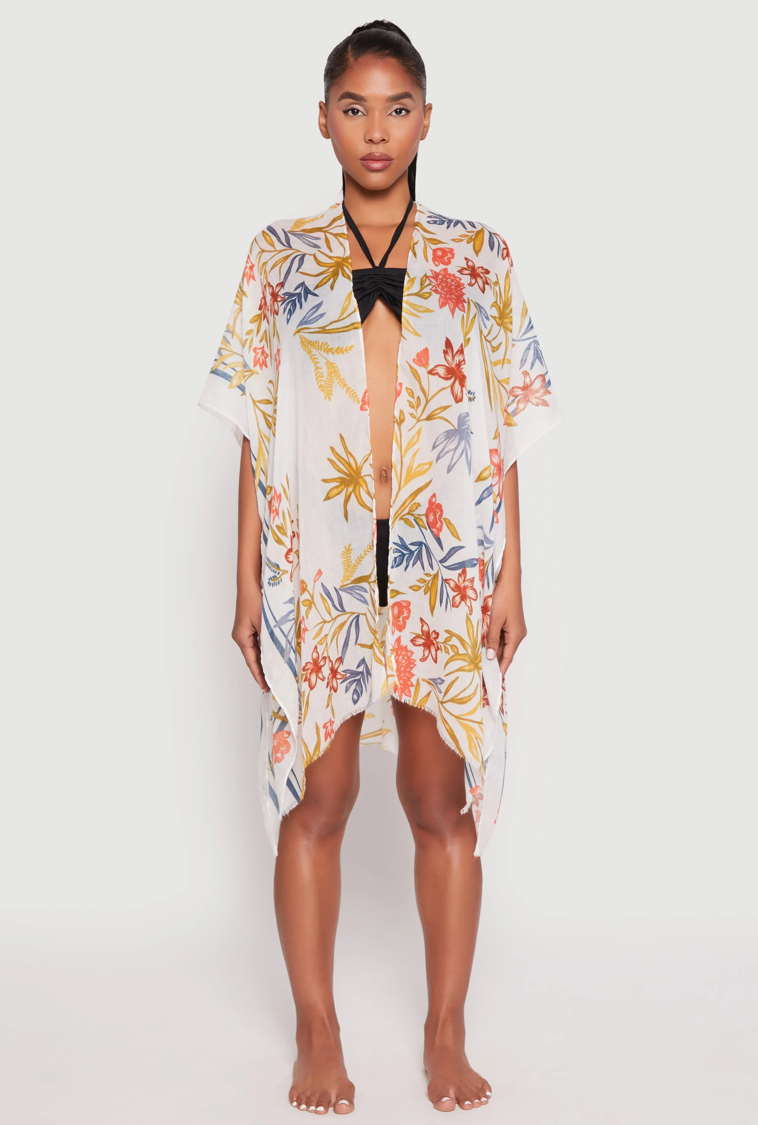 Floral Print Side Slit Cover Up Kimono sold by Rainbow