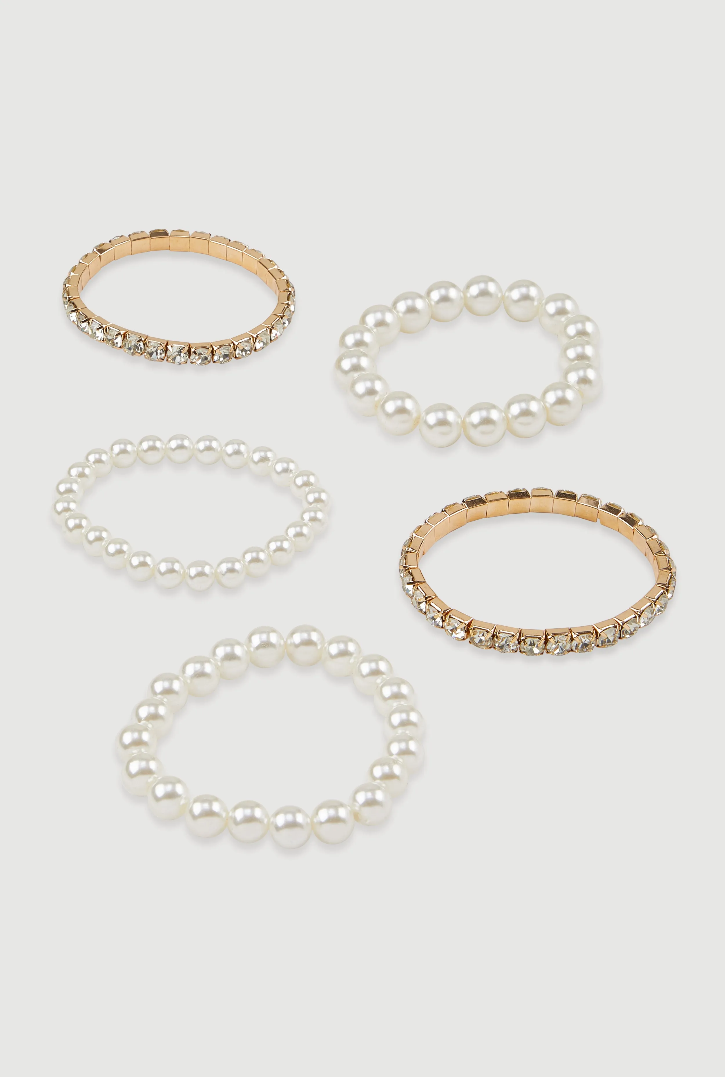 Faux Pearl Rhinestone Stretch Bracelets Set of 5 sold by Rainbow product image thumbnail 3