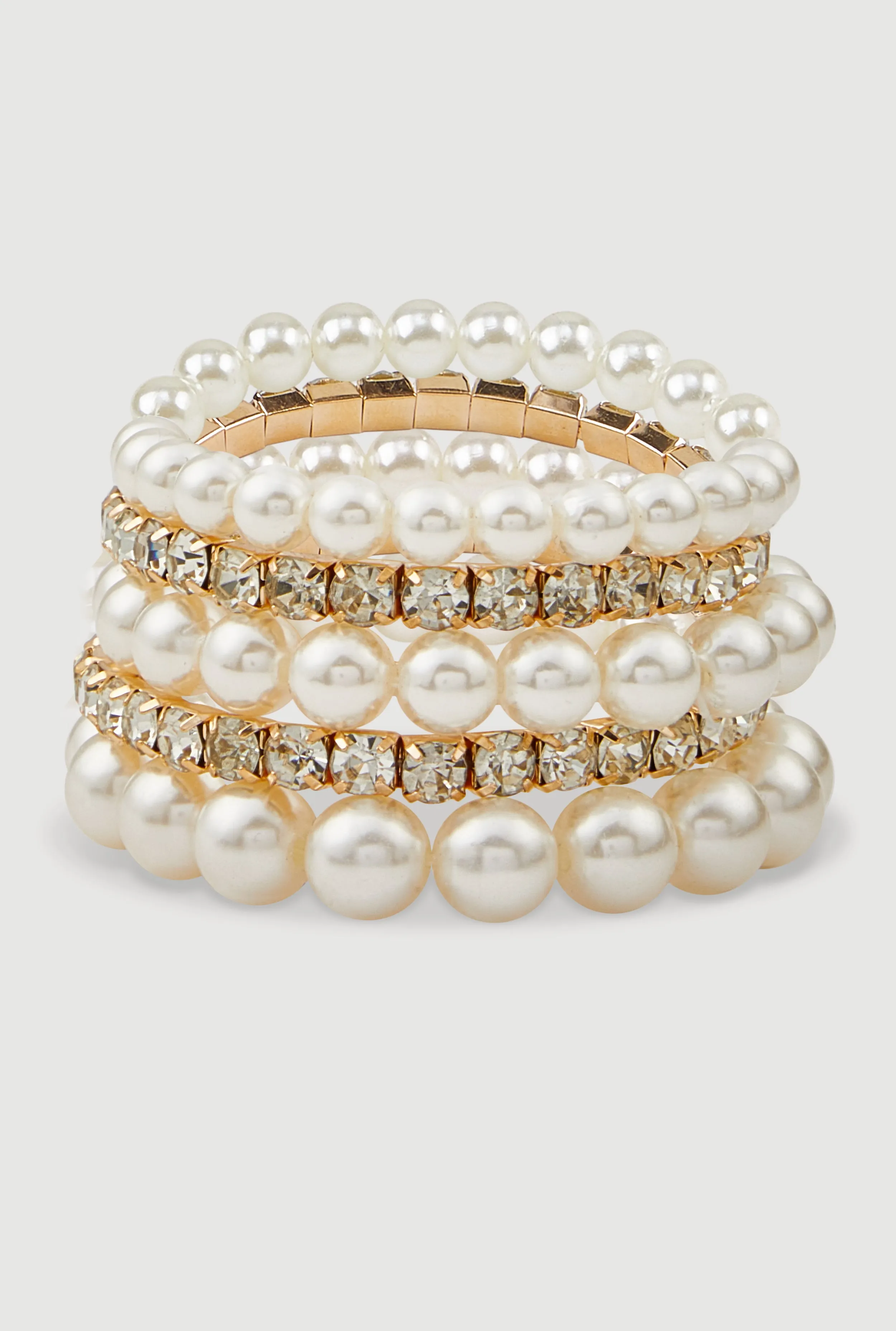 Faux Pearl Rhinestone Stretch Bracelets Set of 5 sold by Rainbow