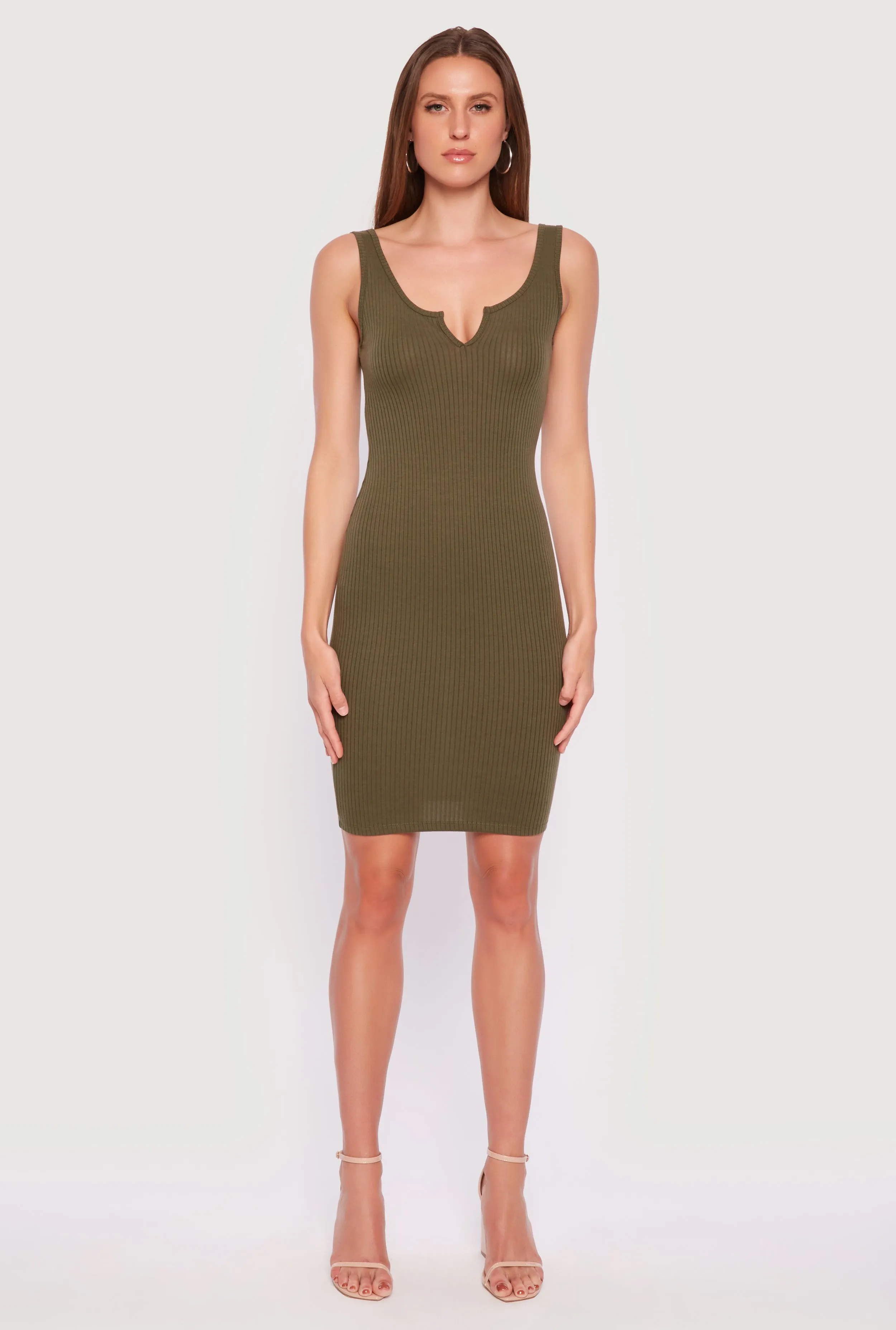 Ribbed Knit Notch Neck Dress sold by Rainbow