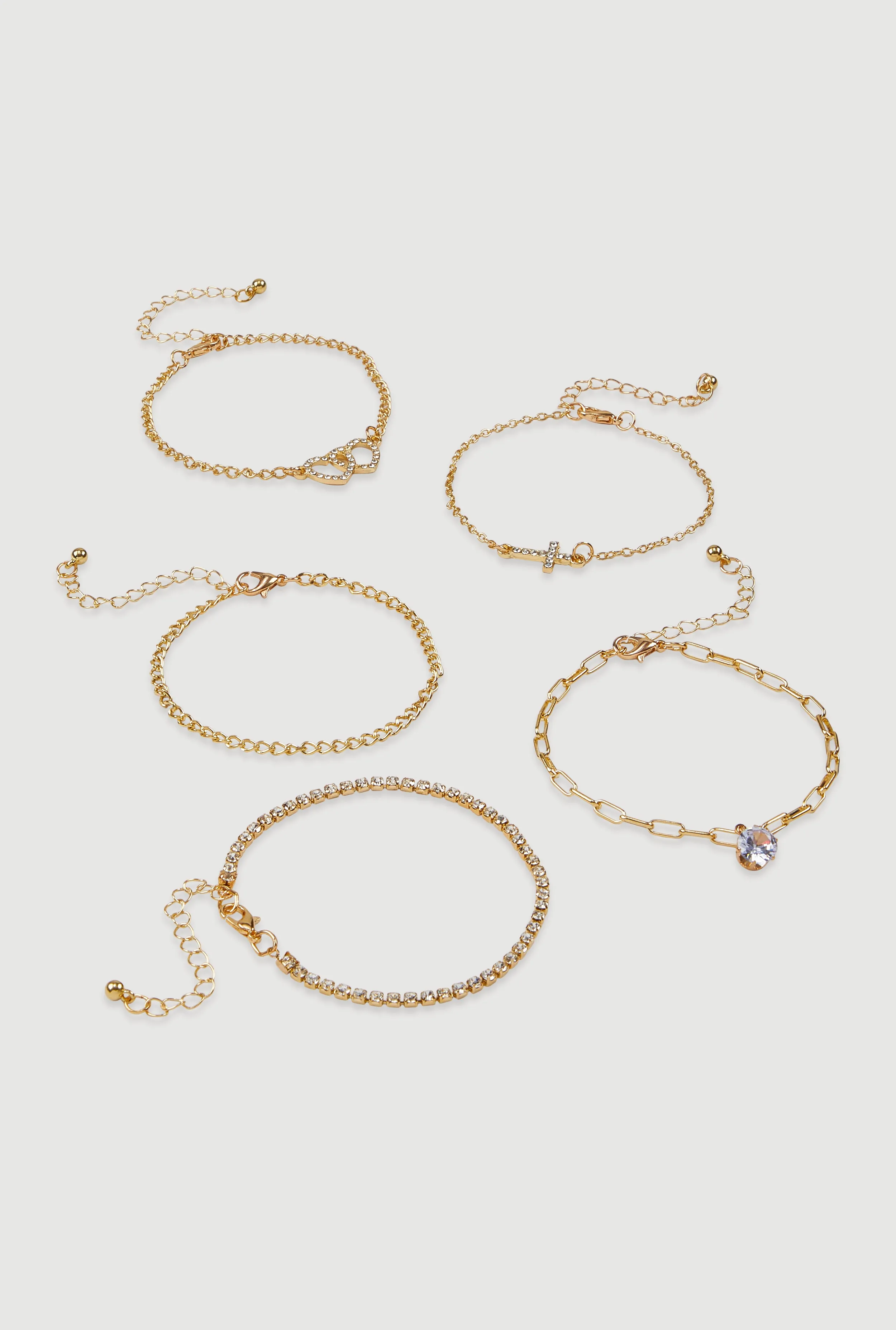 Rhinestone Heart Pendant Bracelets Set of 5 sold by Rainbow