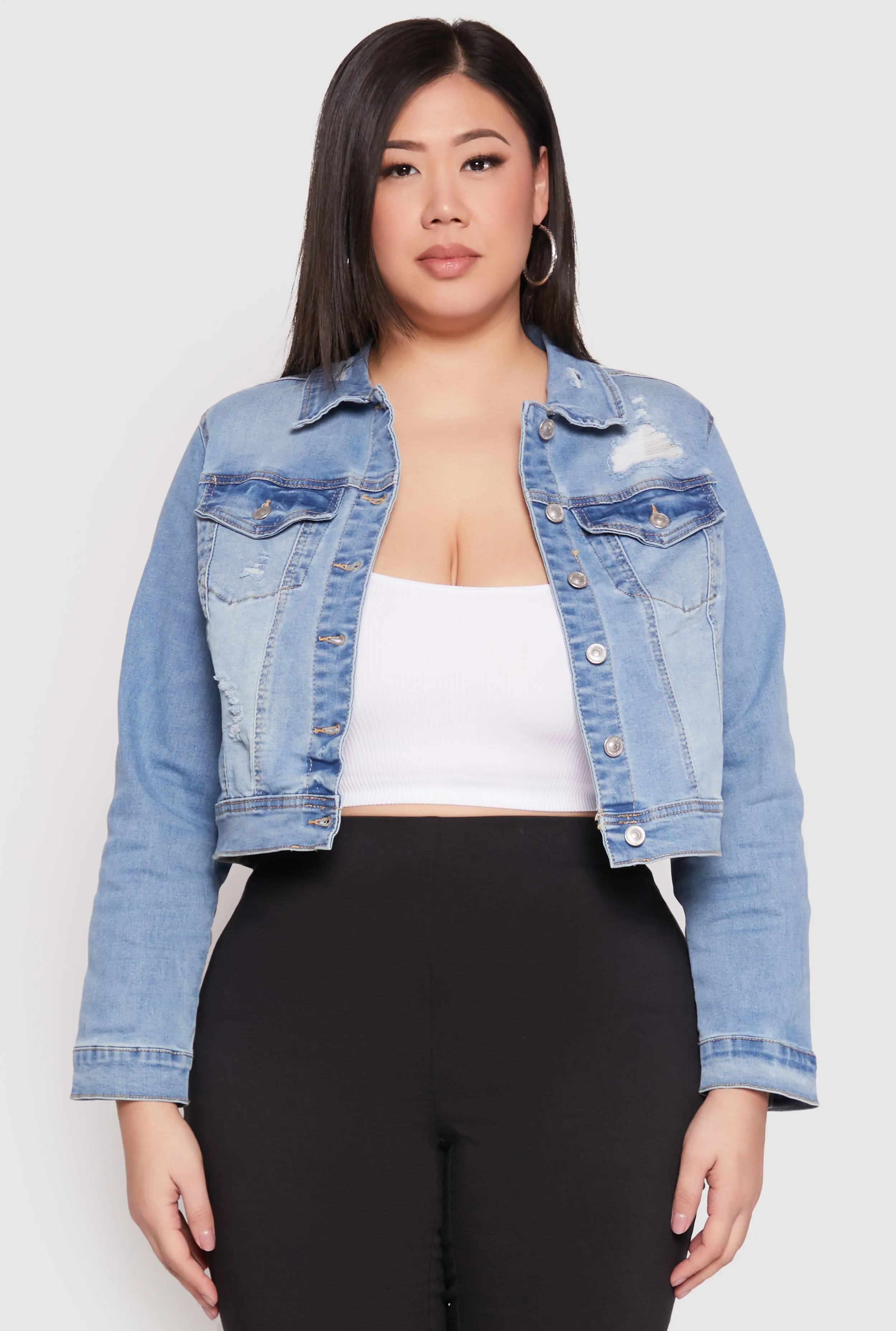Plus Size WAX Distressed Cropped Denim Jacket sold by Rainbow product image thumbnail 2