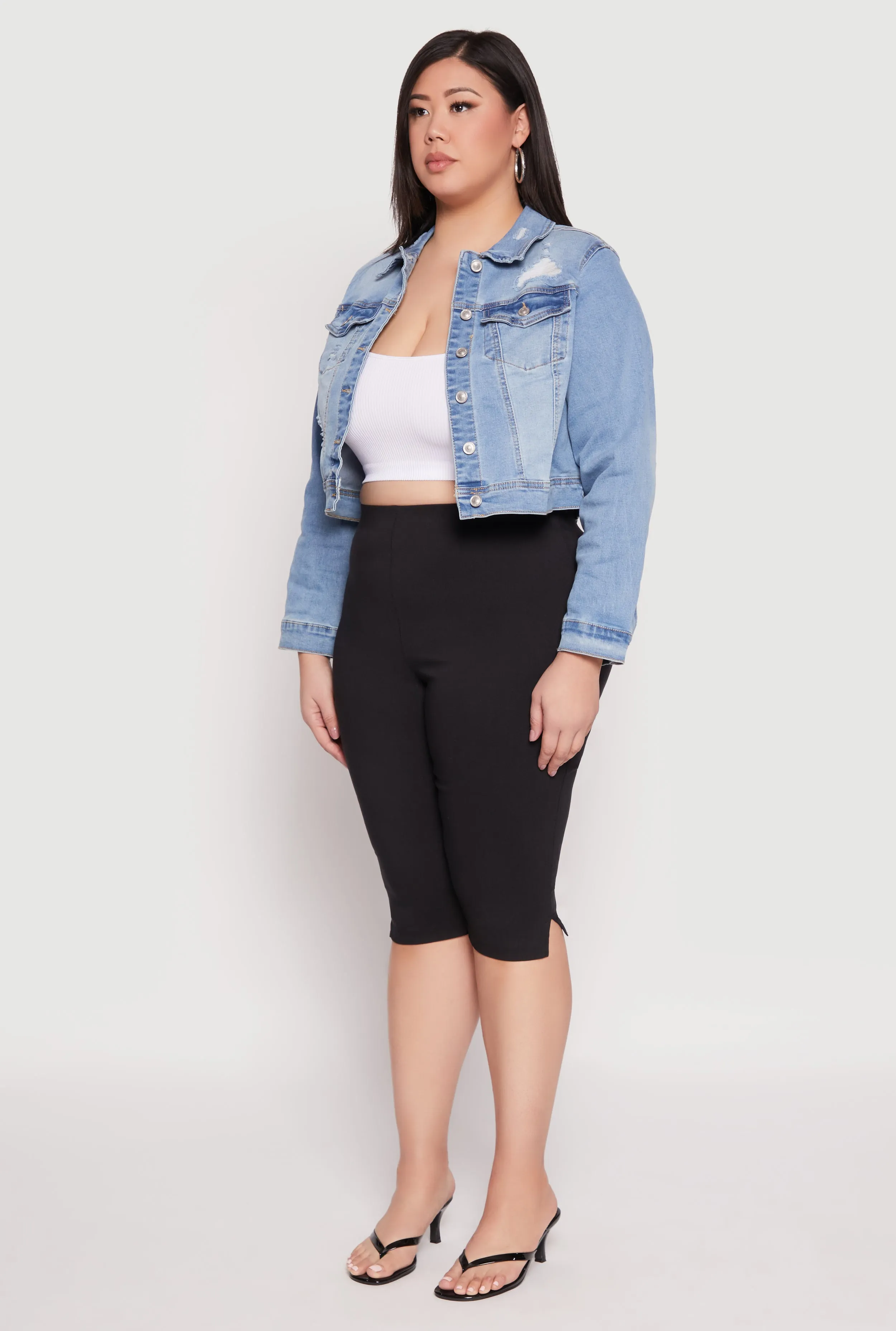 Plus Size WAX Distressed Cropped Denim Jacket sold by Rainbow product image thumbnail 5