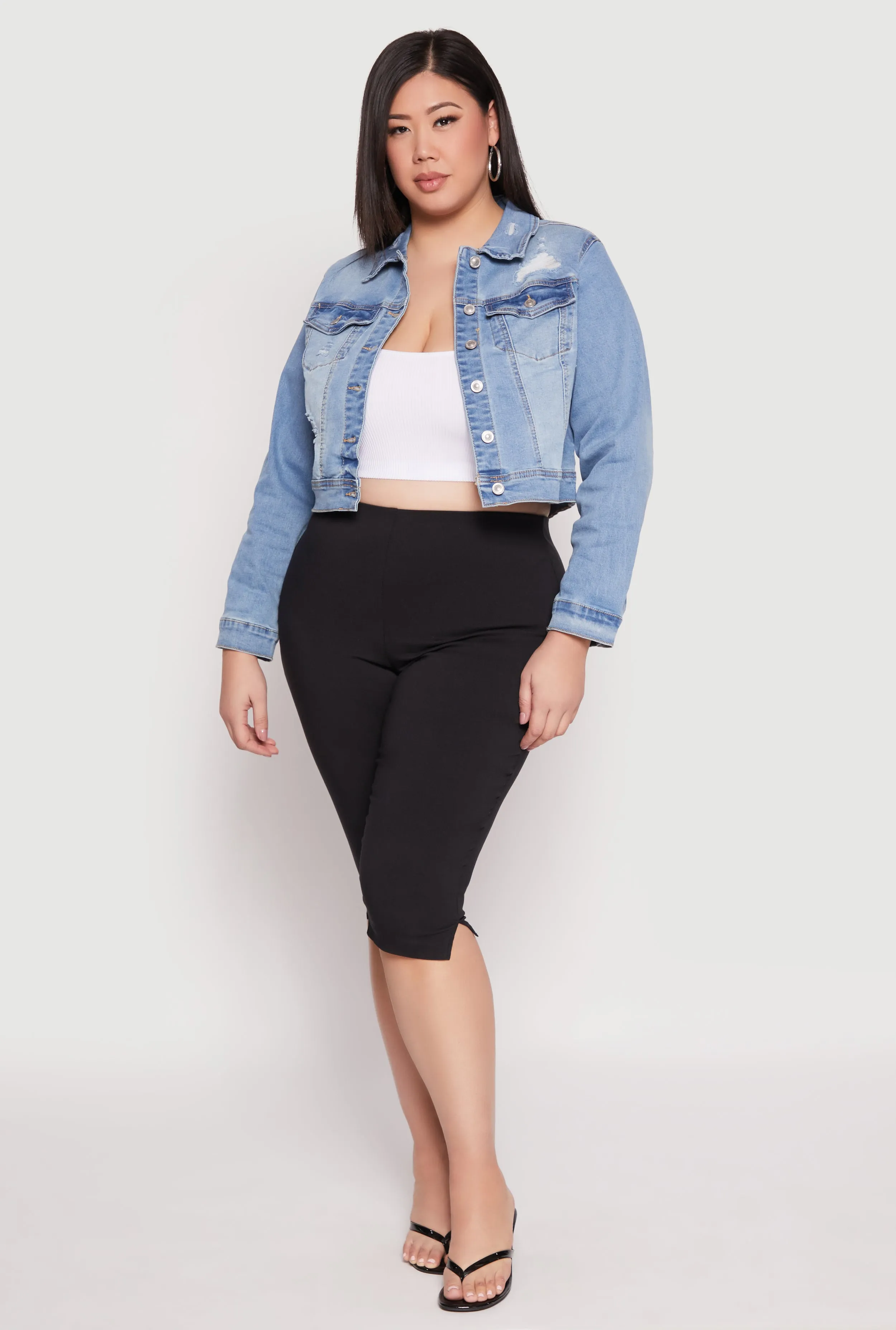 Plus Size WAX Distressed Cropped Denim Jacket sold by Rainbow product image thumbnail 3