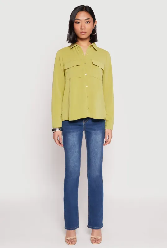 Iris Airy Button Front Cargo Pocket Blouse sold by Rainbow