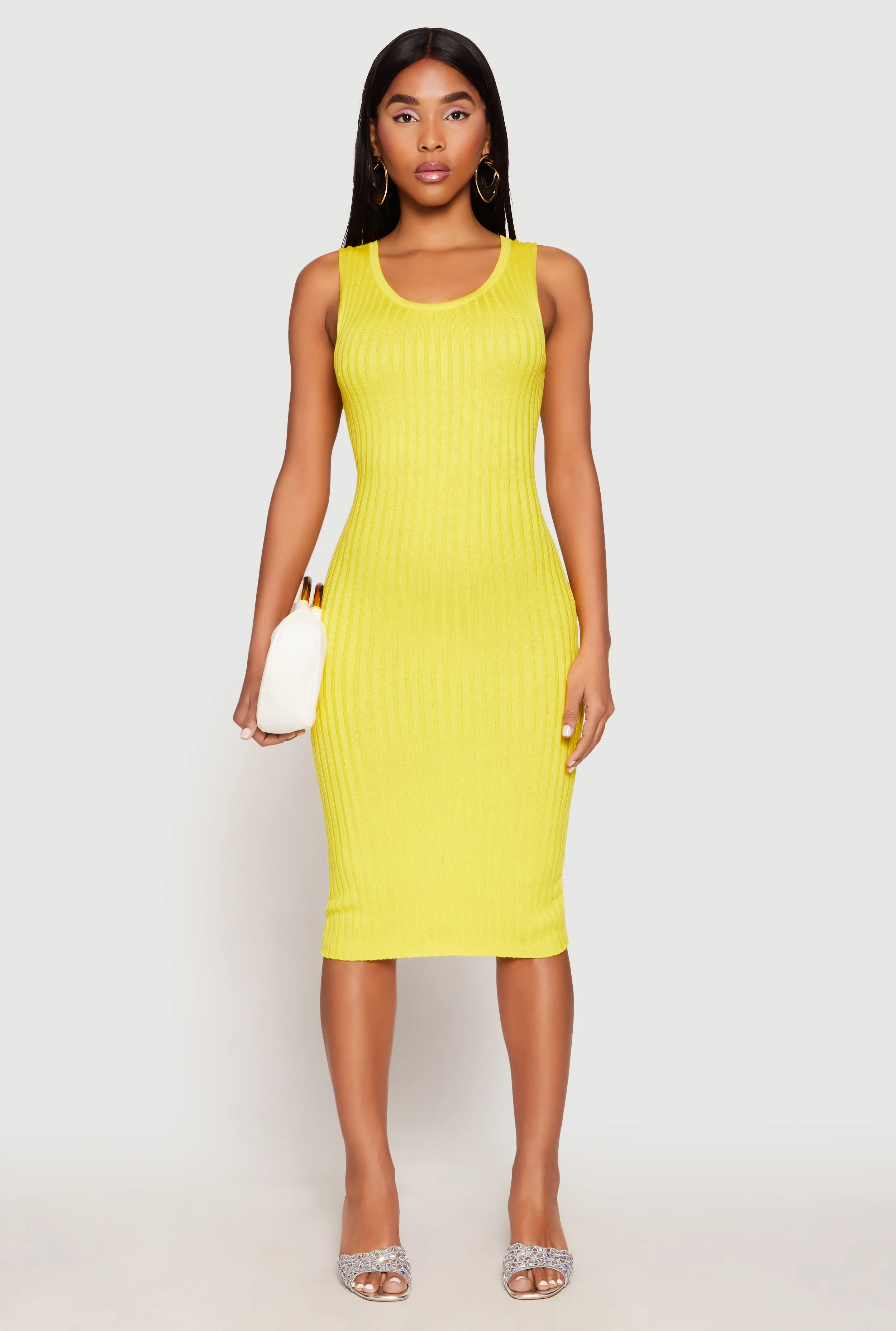 Ribbed Knit Scoop Neck Midi Dress sold by Rainbow