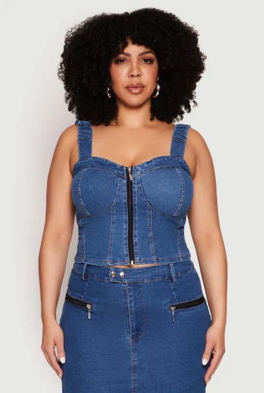 Plus Size Denim Zip Front Bustier Top sold by Rainbow