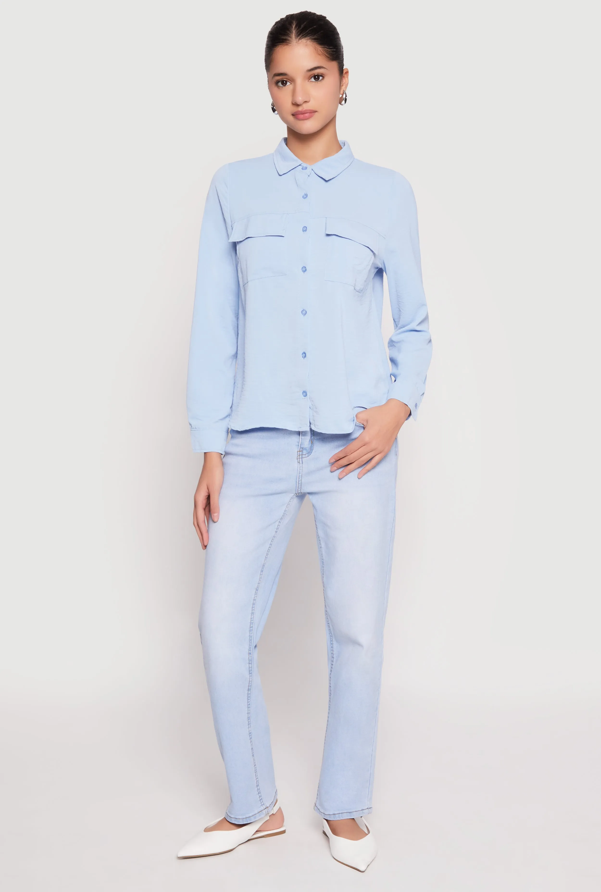 Iris Airy Button Front Cargo Pocket Blouse sold by Rainbow product image thumbnail 3