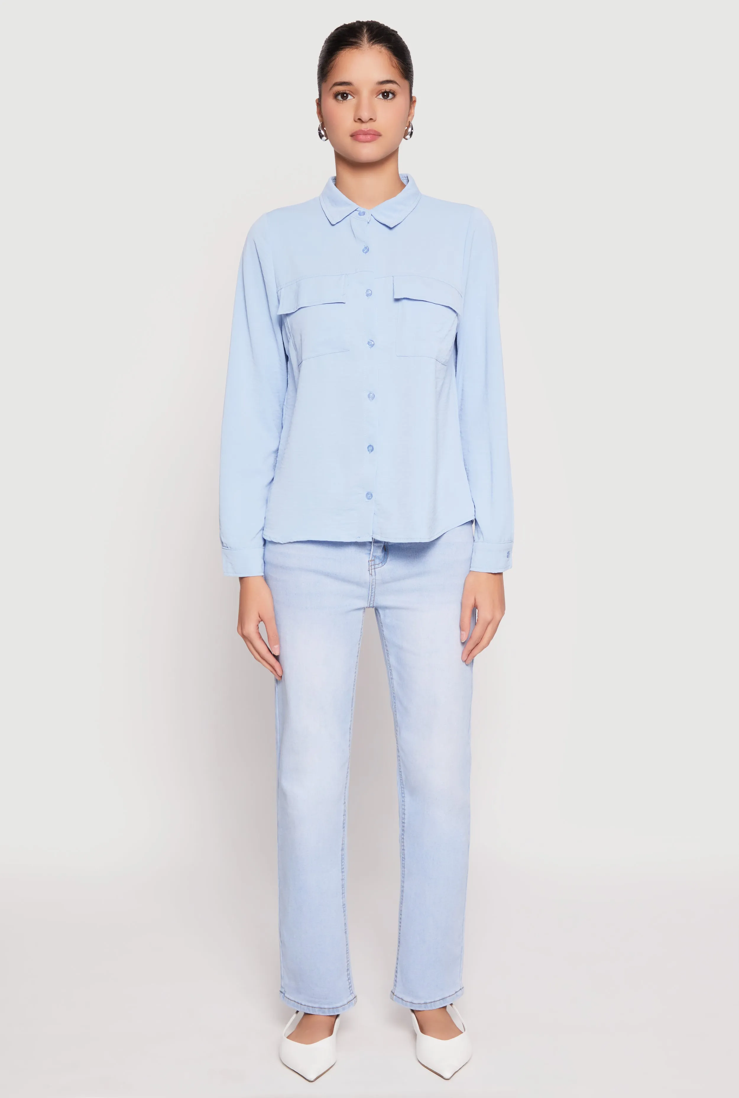 Iris Airy Button Front Cargo Pocket Blouse sold by Rainbow